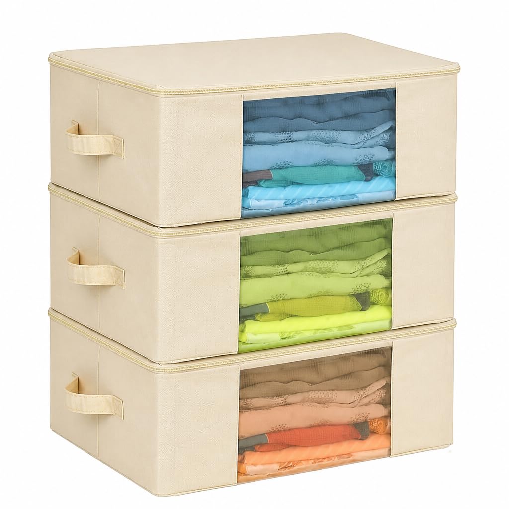 SOLSTICE Cotton Canvas Clothes Storage Bags, Saree Covers with Zip for Storage Specially Design for Woman Dresses, Sarees, Lehen
