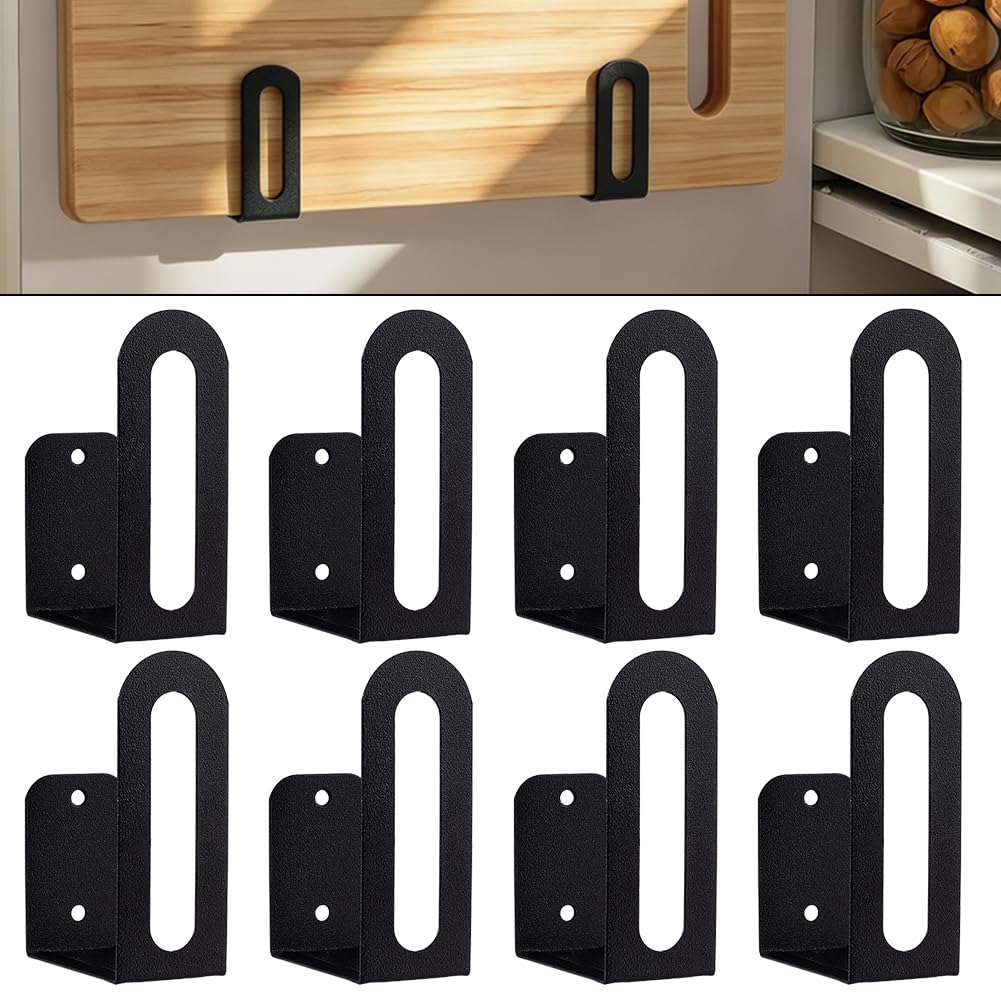 OLYCRAFT 4Pcs Under Cabinet Cutting Board Holder Black MultiPurpose Wall Mounted Pot Lid Holder Under Shelf Counter Chopping Bo