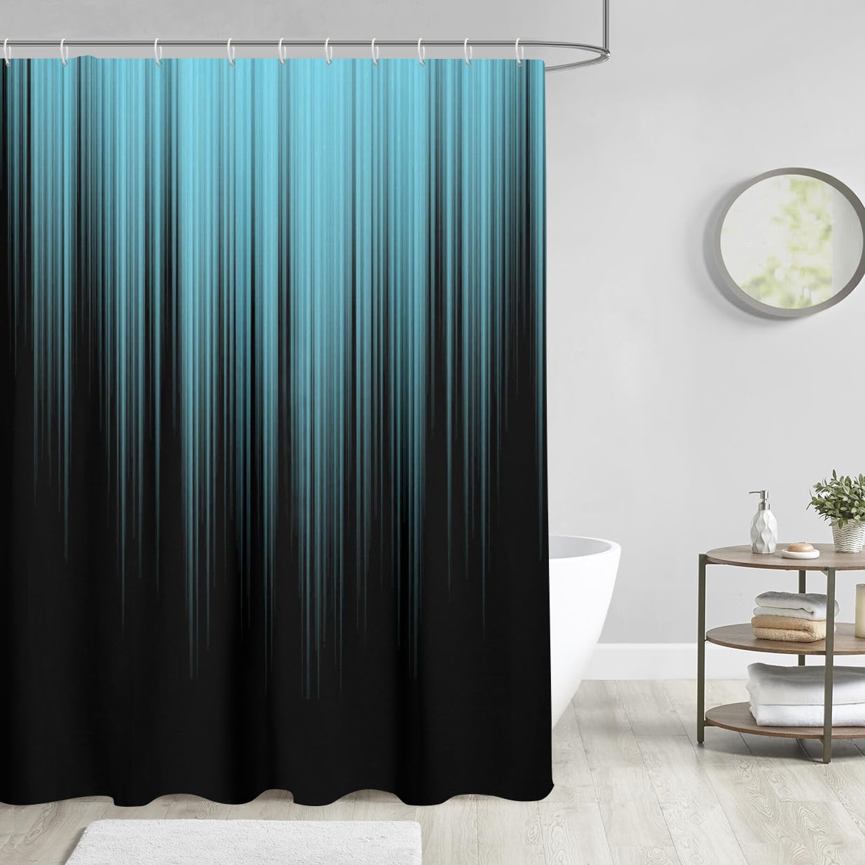 Aatter Teal And Black Shower Curtain Ombre Turquoise Aqua Dark Striped Gradient Simple Art Mens Gothic Abstract Cool Funny Adult