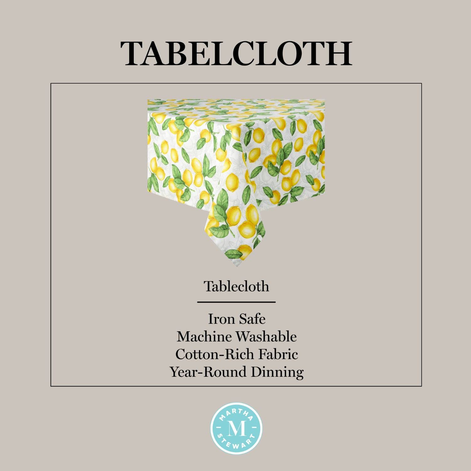 Martha Stewart Lots Of Lemons Tablecloth Single Pack, White/Yellow, 60''X120''