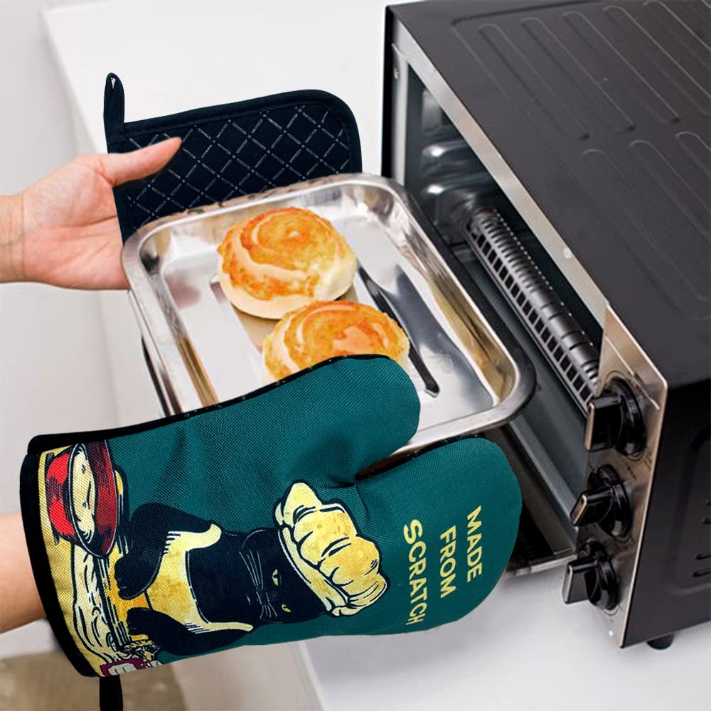 Made From Scratch Oven Mitts And Pot Holders Set Of 2 - Funny Silicone Non-Slip Cat Oven Mitts For Cat Lovers