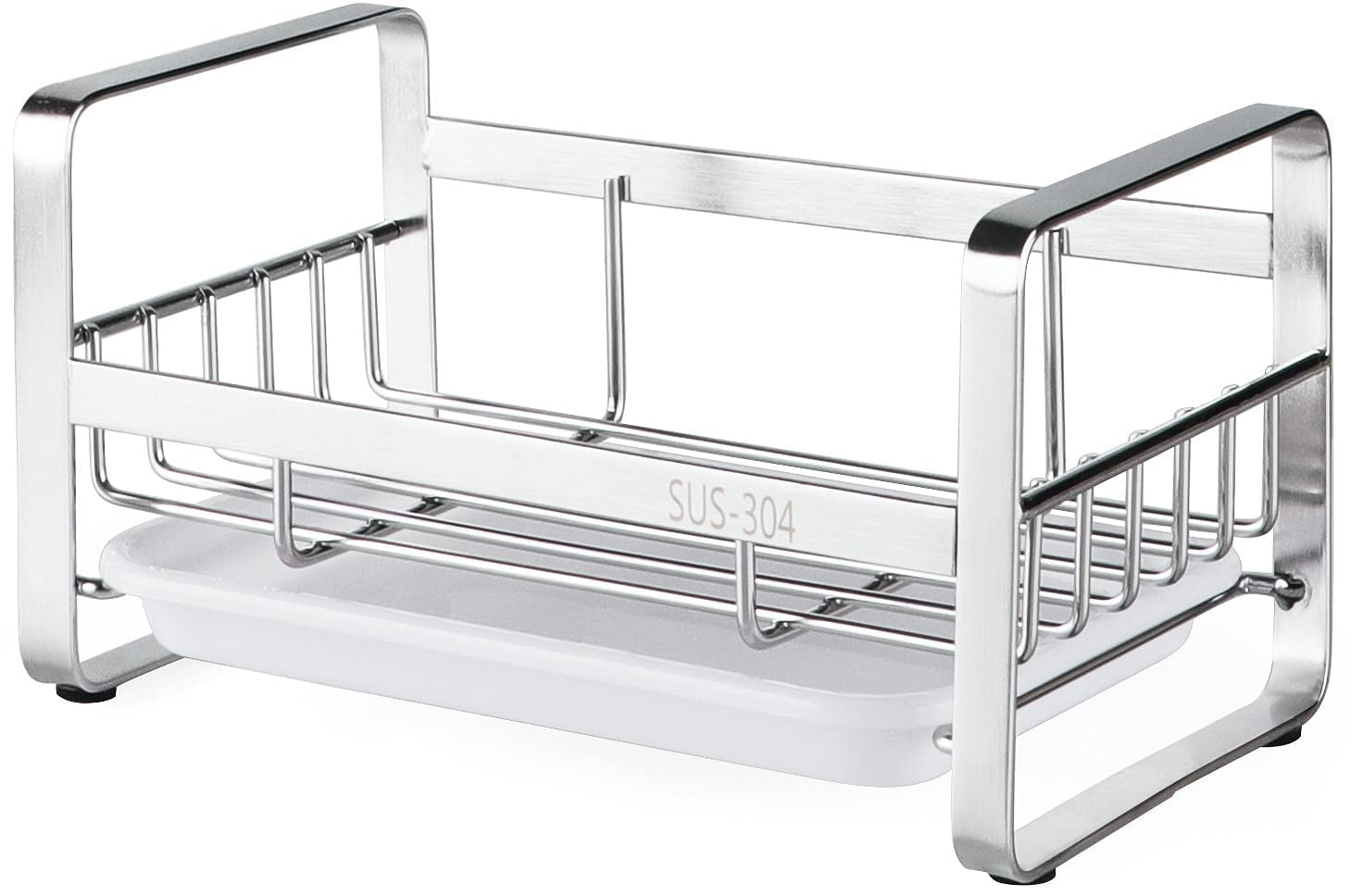 Hulisen Kitchen Sink Sponge Holder, 304 Stainless Steel Kitchen Soap Dispenser Caddy Organizer, Countertop Soap Dish Rack Draine