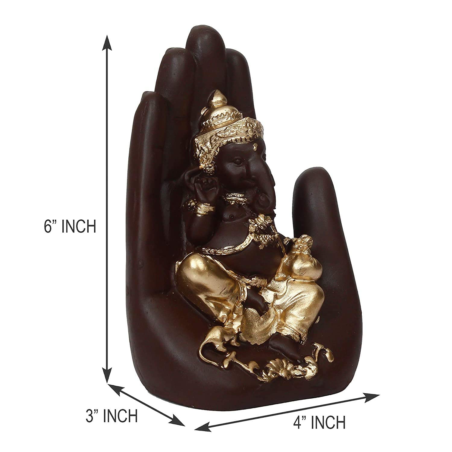 Craftomanic Polyresin Palm Ganesh Idol / Ganesha On Hand Statue / Ganpati Showpiece For Feng Shui Or Vastu Figurine Home Decor (