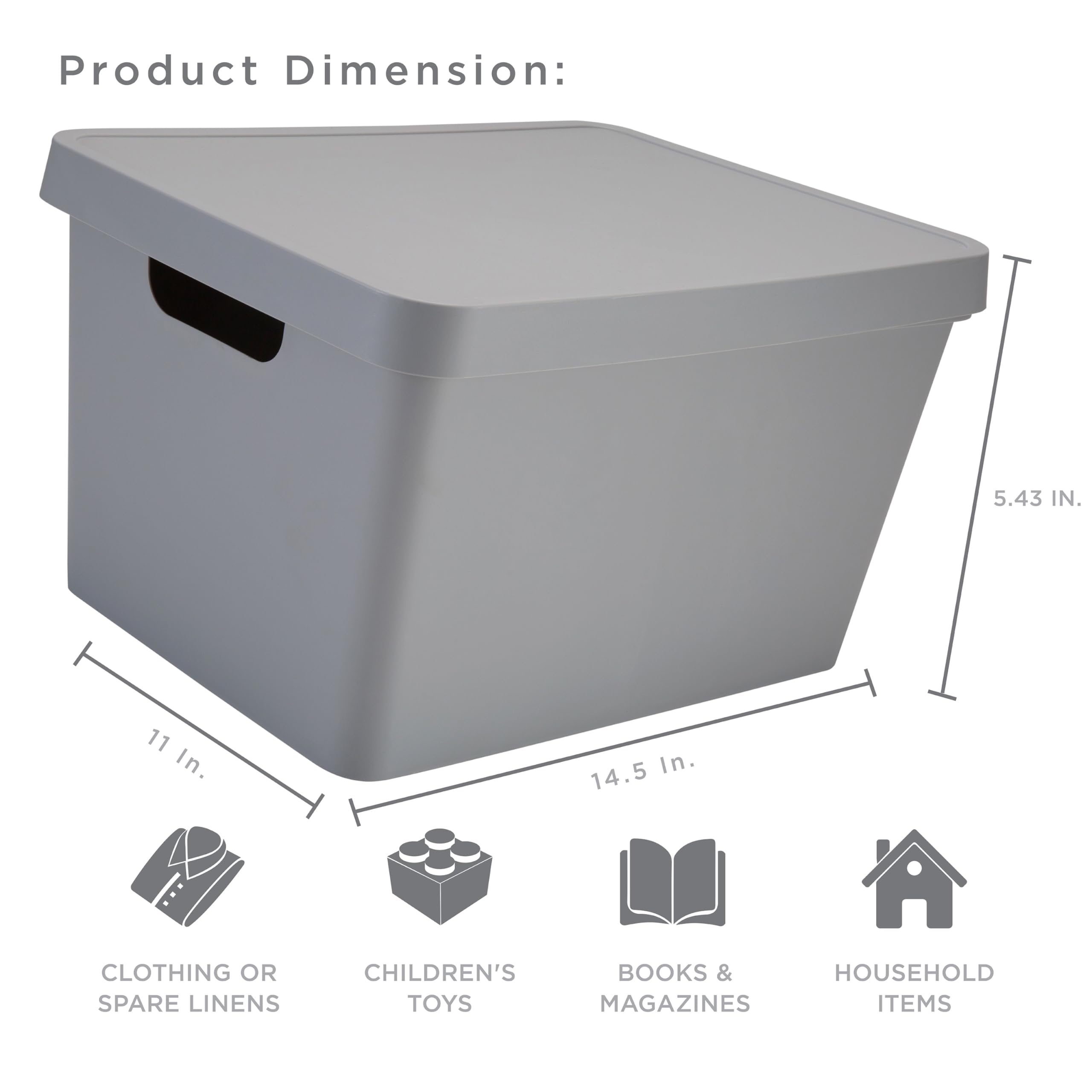Simplify Large Vinto Storage Box  Click Tight Lid  Stackable  Home Organization  Bathroom  Accessories  Toys  Closet  2 Handles  Grey