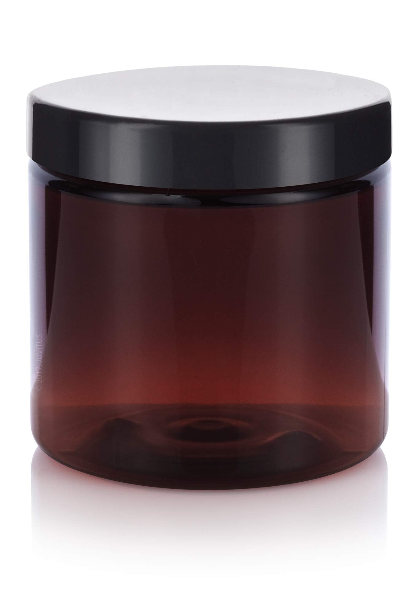 4 Oz Amber Pet Plastic Staight Sided Jar With Black Smooth Lid (12 Pack)