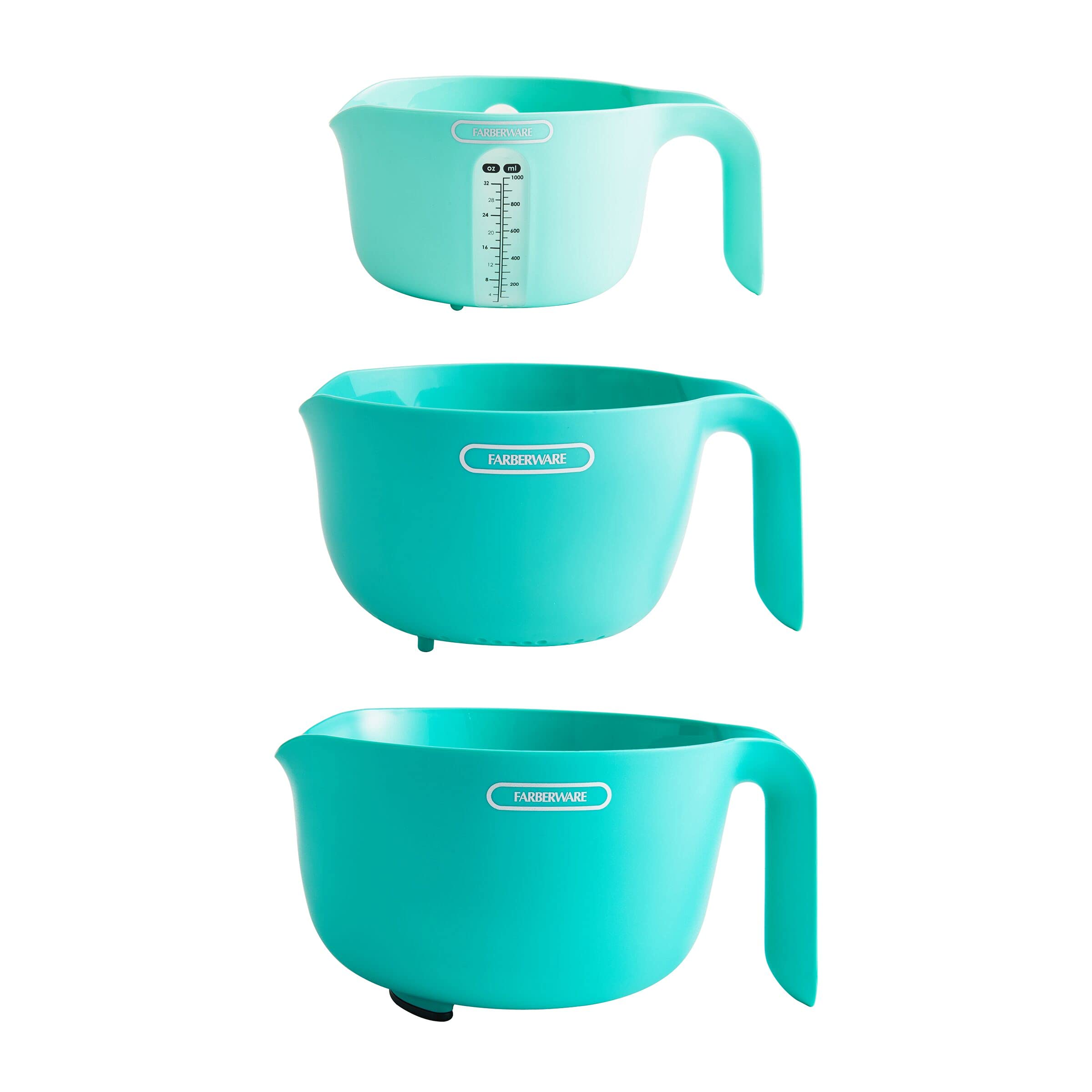 Farberware Professional Measure Colander Bowl Set, 3-Piece, Aqua