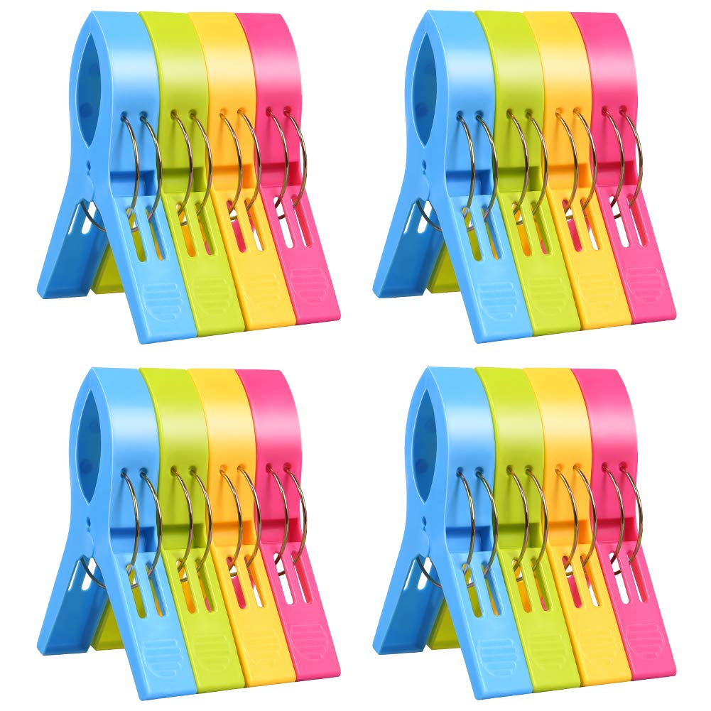 Beach Towel Clips 16 Pack, Uraqt Bathroom Towel Clips, Large Towel Pegs And Bright Color Plastic Quilt Clips For Sunbeds, Sun Lo