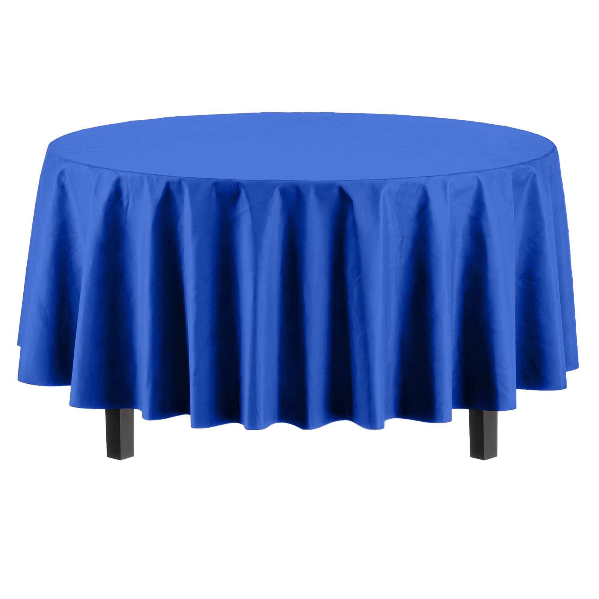 Exquisite 6-Pack Premium Plastic Tablecloth 84In. Round Plastic Table Cover - Dark Blue