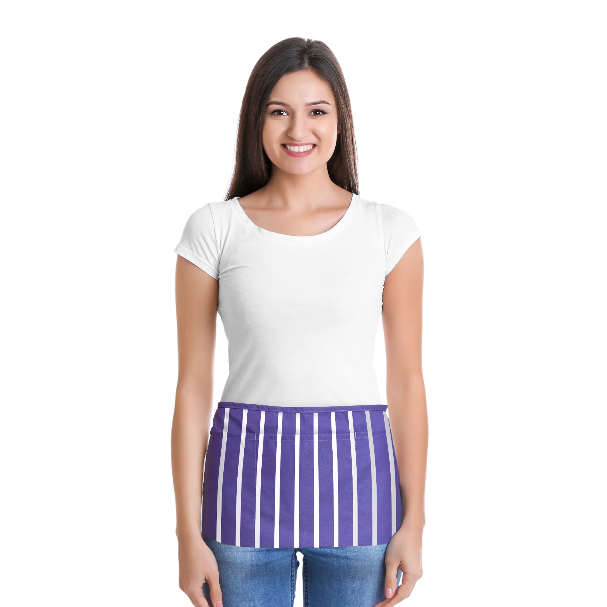 Dalix Waist Aprons Commercial Restaurant Home Bib Spun Poly Cotton Kitchen Pinstripe Purple
