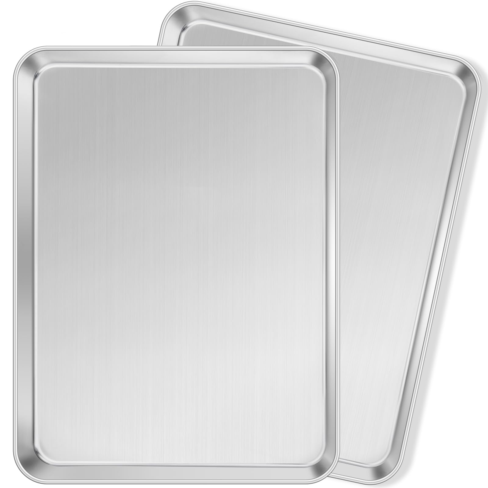 Leonyo 17x13IN Stainless Steel Baking Sheets, 2 Pack Stainless Steel Half Sheet Pan for Baking Cookie, Commercial Grade Metal To
