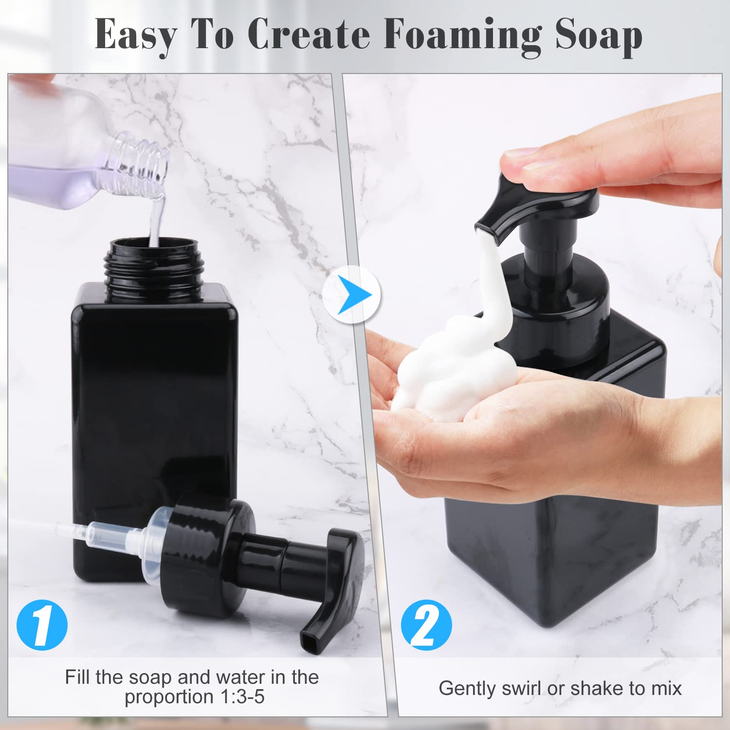 3 Pack 15Oz/450Ml Foaming Soap Dispenser Plastic Foam Pump Bottle Refillable Liquid Soap Container For Shampoo Body Hand Wash Ba