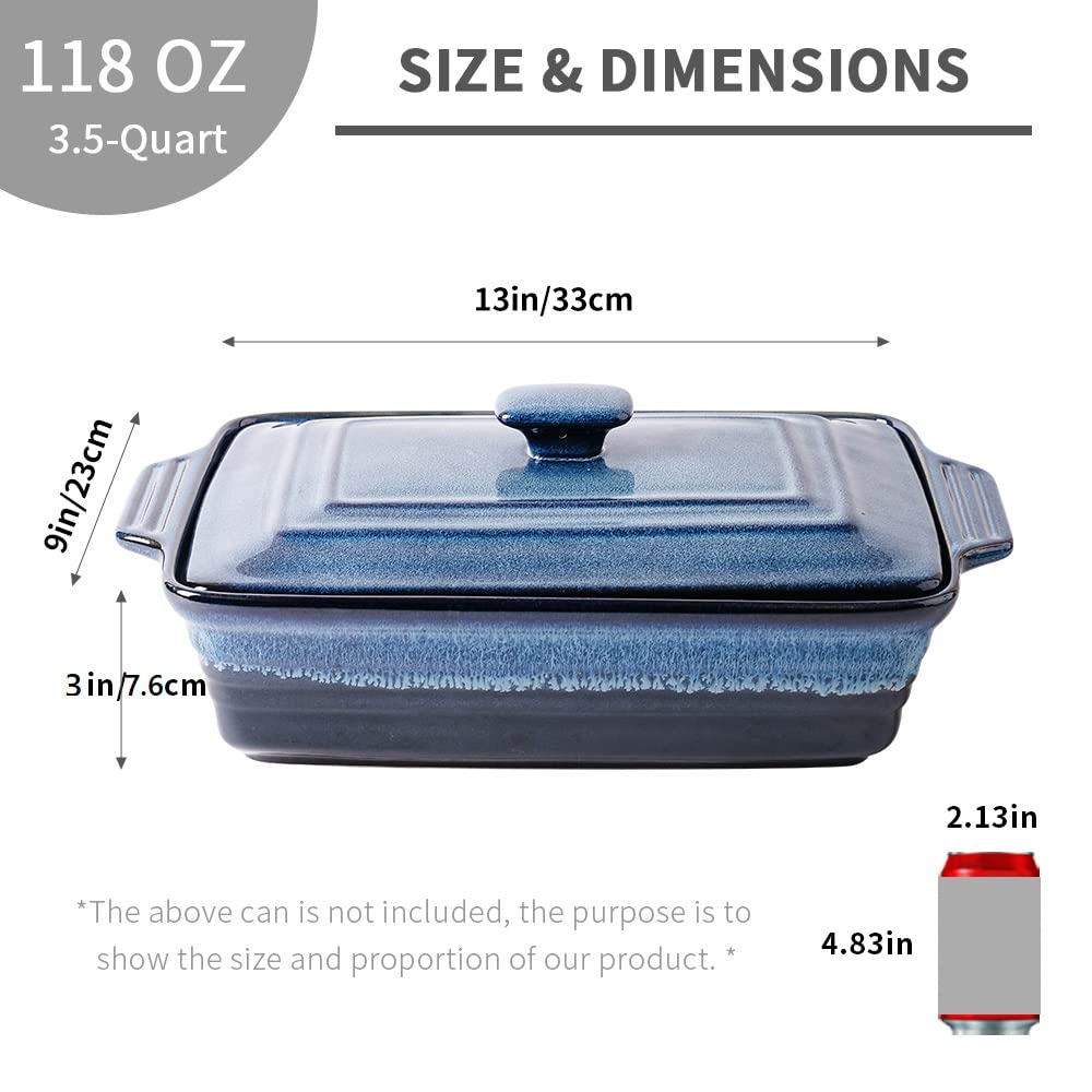 KOOV Ceramic Casserole Dish Set, 9x13 Inches, Nebula Blue, Covered Baking Dish with Lid for Cooking and Lasagna