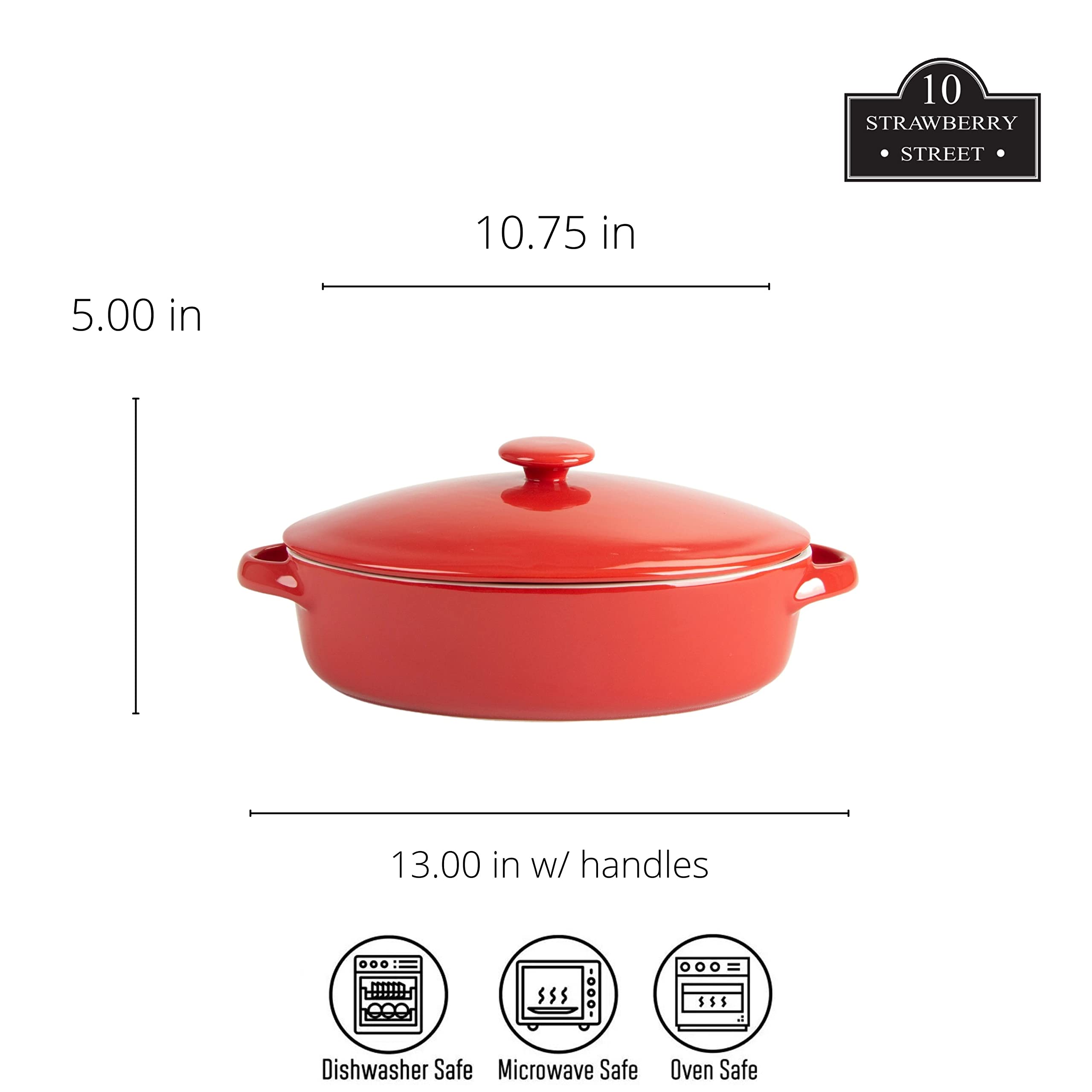 10 Strawberry Street Sienna Covered Casserole 10'' And 7'' Bakeware Set, Red