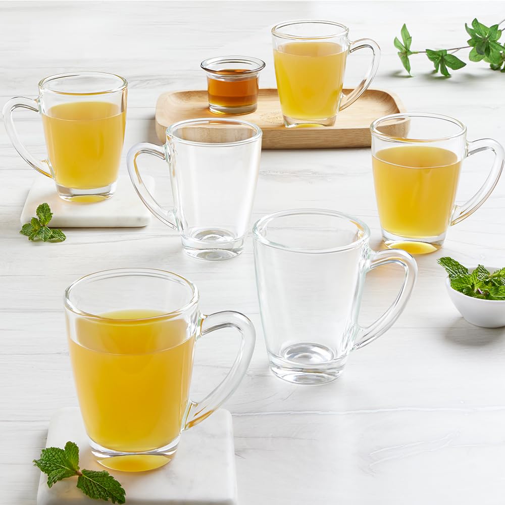 Borosil 195ml 6pc Serene Tea/Coffee Mug Set | Borosilicate Tuff Glass Made in India Cup Set for Chai, Green Tea, Coffee, Milk | 