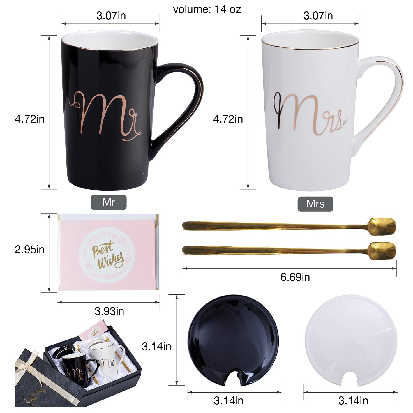 Jumway Mr And Mrs Coffee Mugs Set - Unique Wedding Gifts For Bride And Groom - His And Hers Anniversary Present Husband And Wife