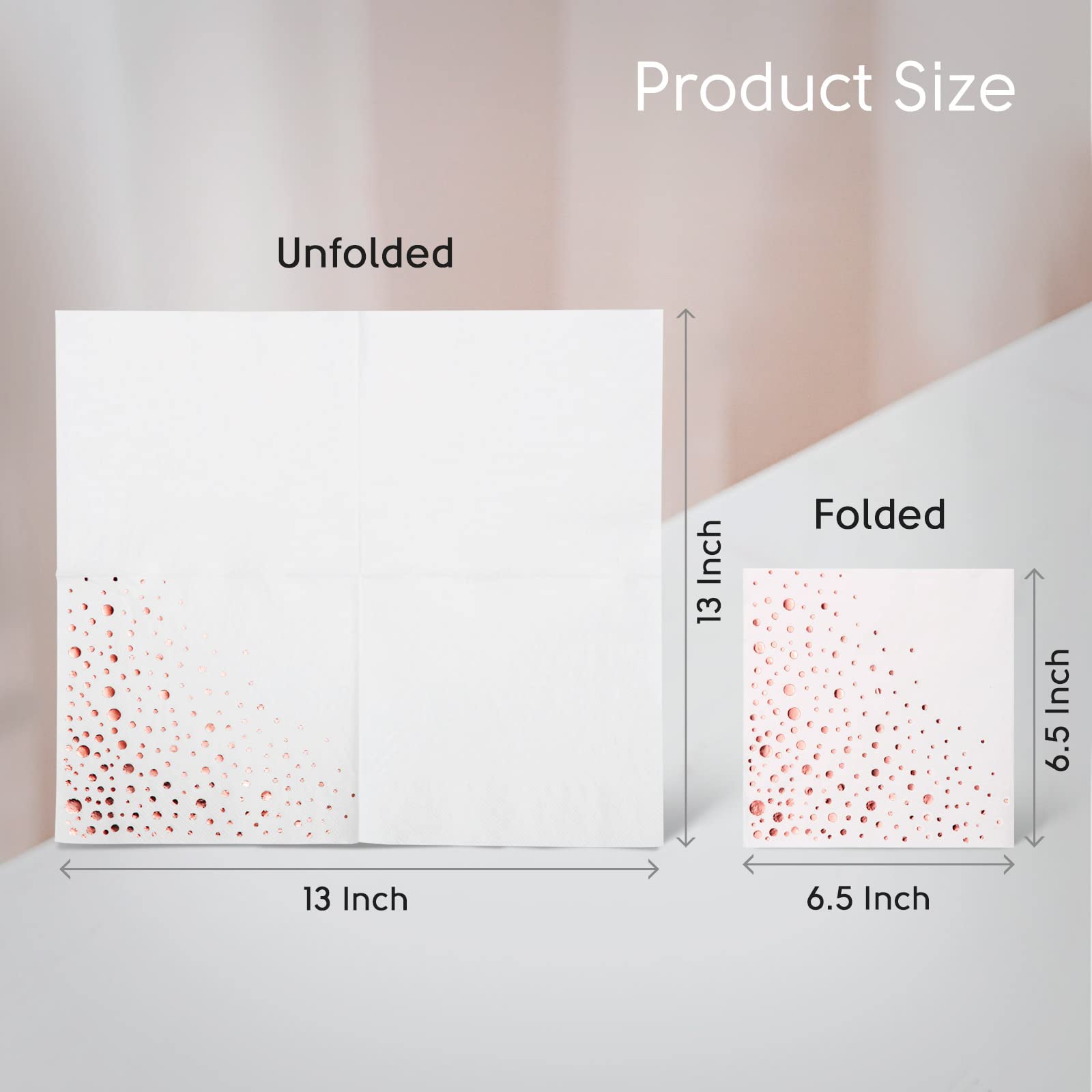 Stylish Rose Gold Napkins, 100 Pack Of Disposable Rose Gold Napkins For Party, 6.5 X 6.5 Inch White And Rose Gold Luncheon Napki
