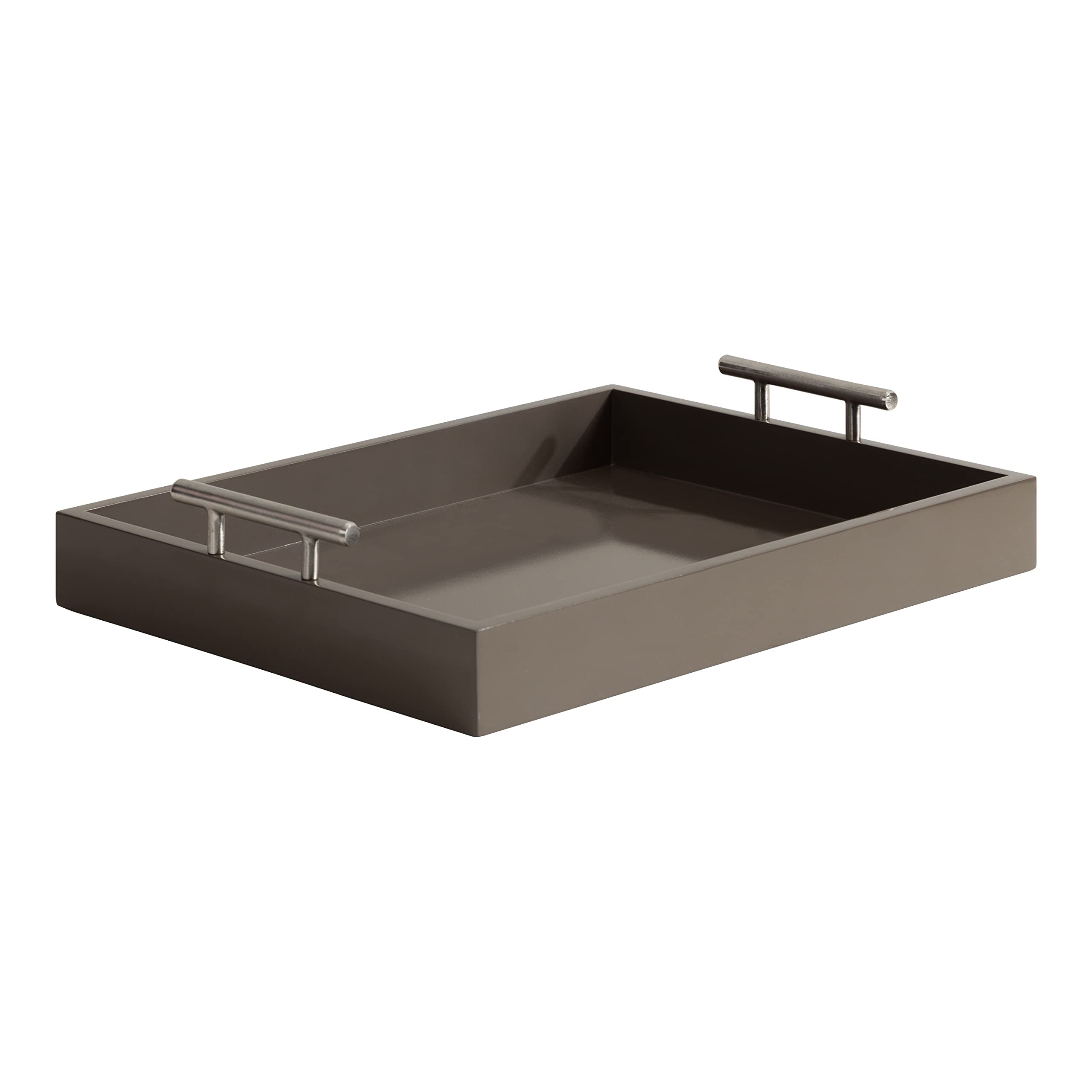 Kate and Laurel Lipton Decorative Modern Rectangular Tray, 16.5 x 12.25, Brown and Silver, Chic Serving Tray for Storage, Organi