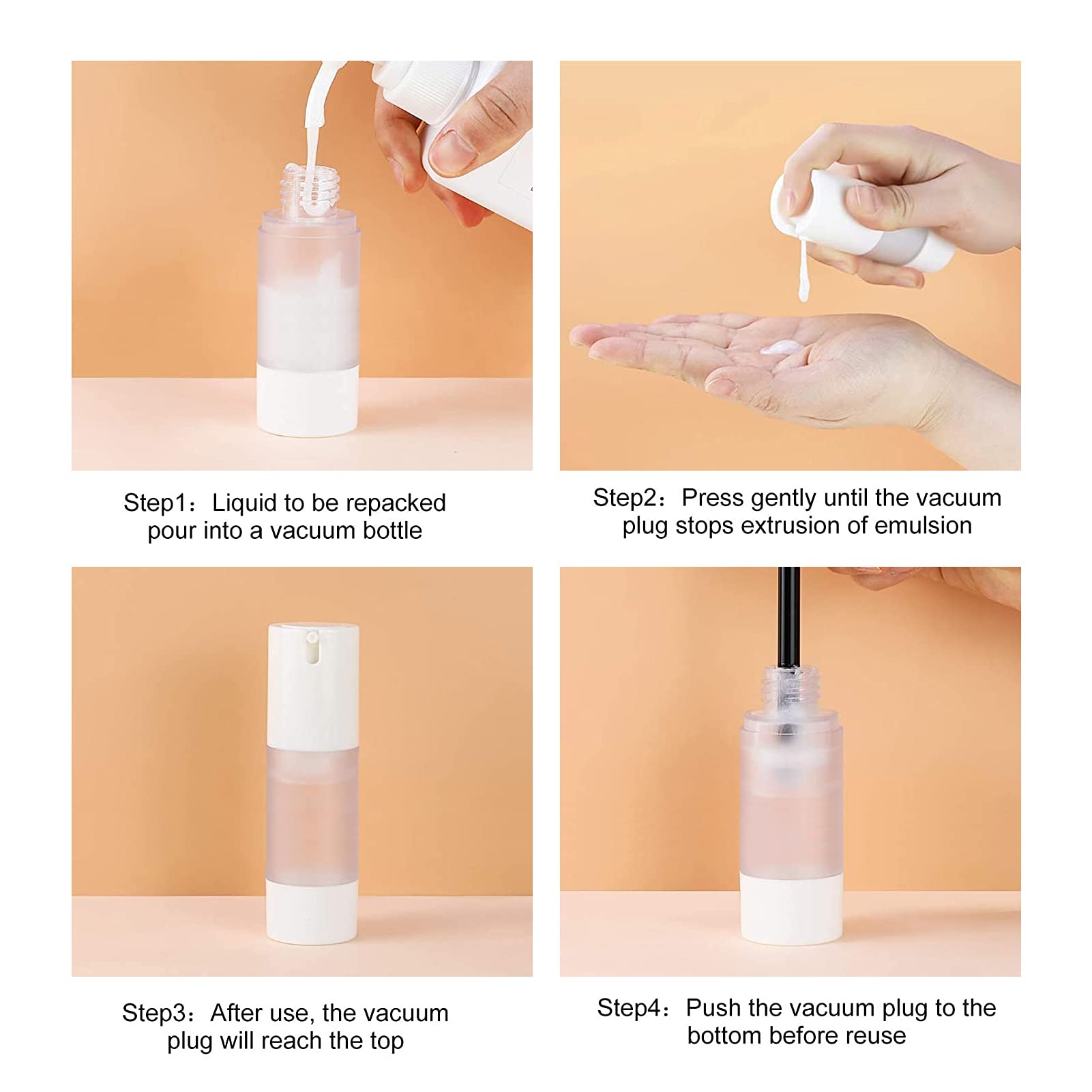 Longway 3Pcs Empty Refillable Airless Pump Bottle,Travel Foundation Containers,Airless Cosmetic Pump Bottle For Hand Sanitizer,