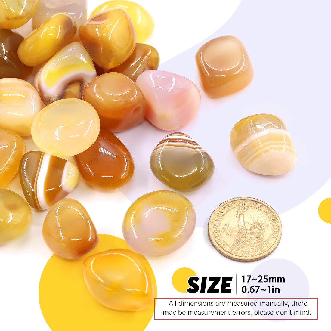 Hilitchi Yellow Agate Stone Tumbled Stones for Plants Cacti & Succulents Bedding  Vase Filler  Landscape Bottom Decoration (About 1lb(455g)/Bag)