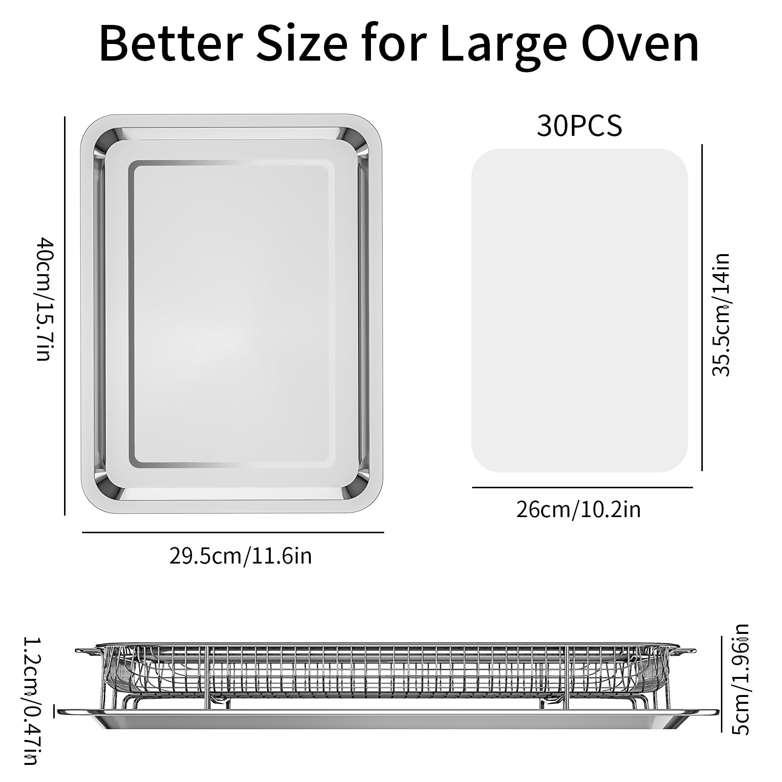 Air Fryer Basket For Oven, Openice 15.6'' X 11.6'' Large Air Fryer Basket And Pan With 30Pcs Parchment Papers, Stainless Steel O