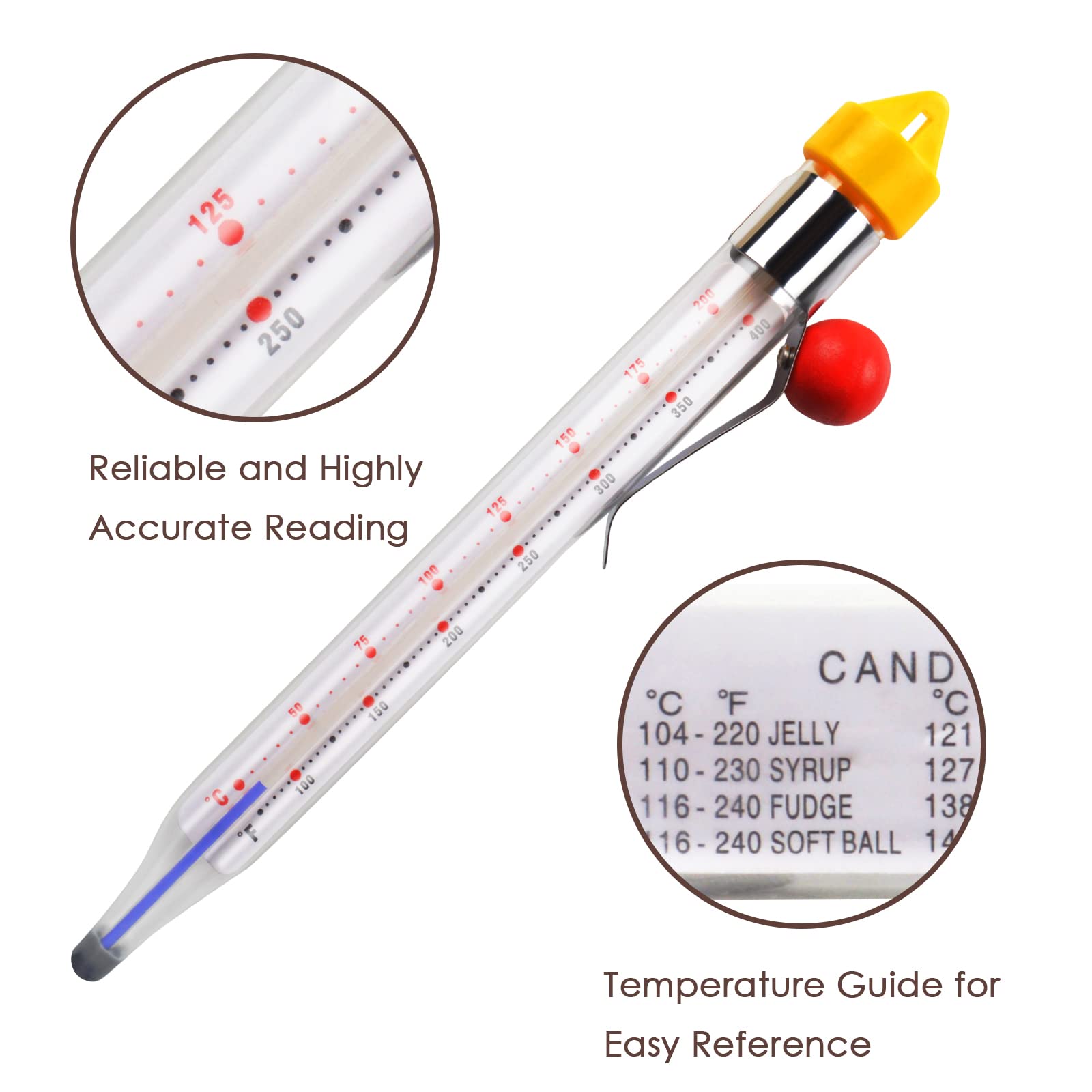 Candy Thermometer Sugar Thermometer With Pot Clip 8 Inches Syrup Thermometer With Hanging Clip Kitchen Accessories For Baking, C