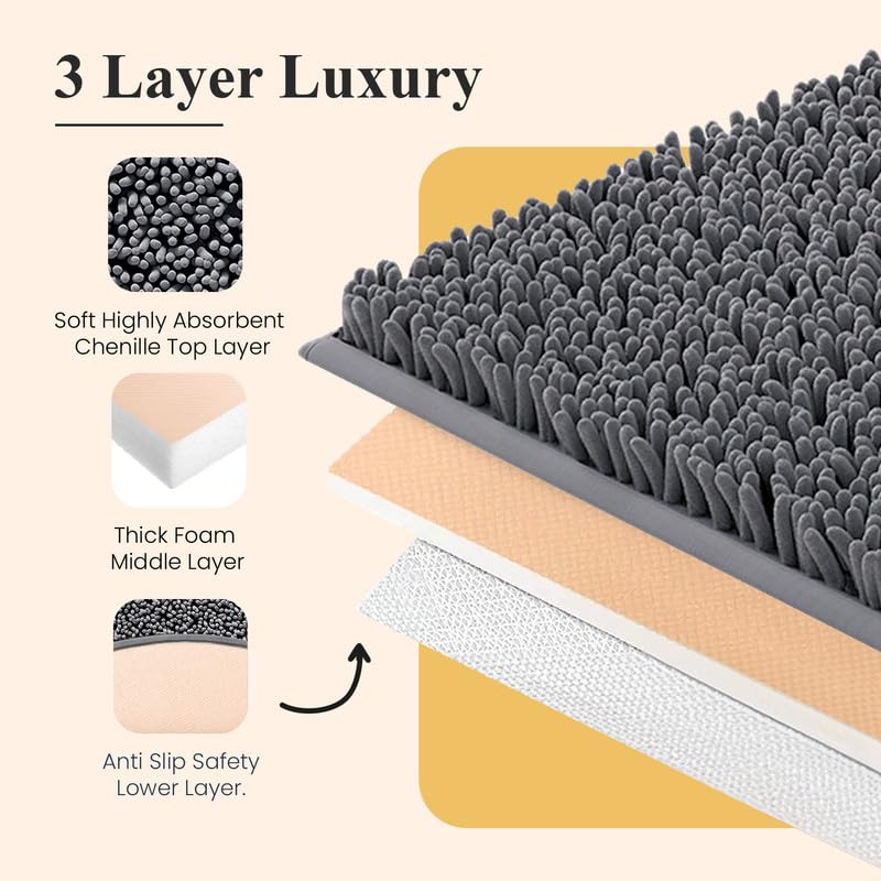 Soft Plush Chenille Bathroom Rug  Absorbent Microfiber Bath Mat  Machine Washable  Non-Slip Grip  Quick-Dry  Thick Shag Carpet Great for Bath  Shower Floor  Bedroom  or Door Mat (Plum  20x32)