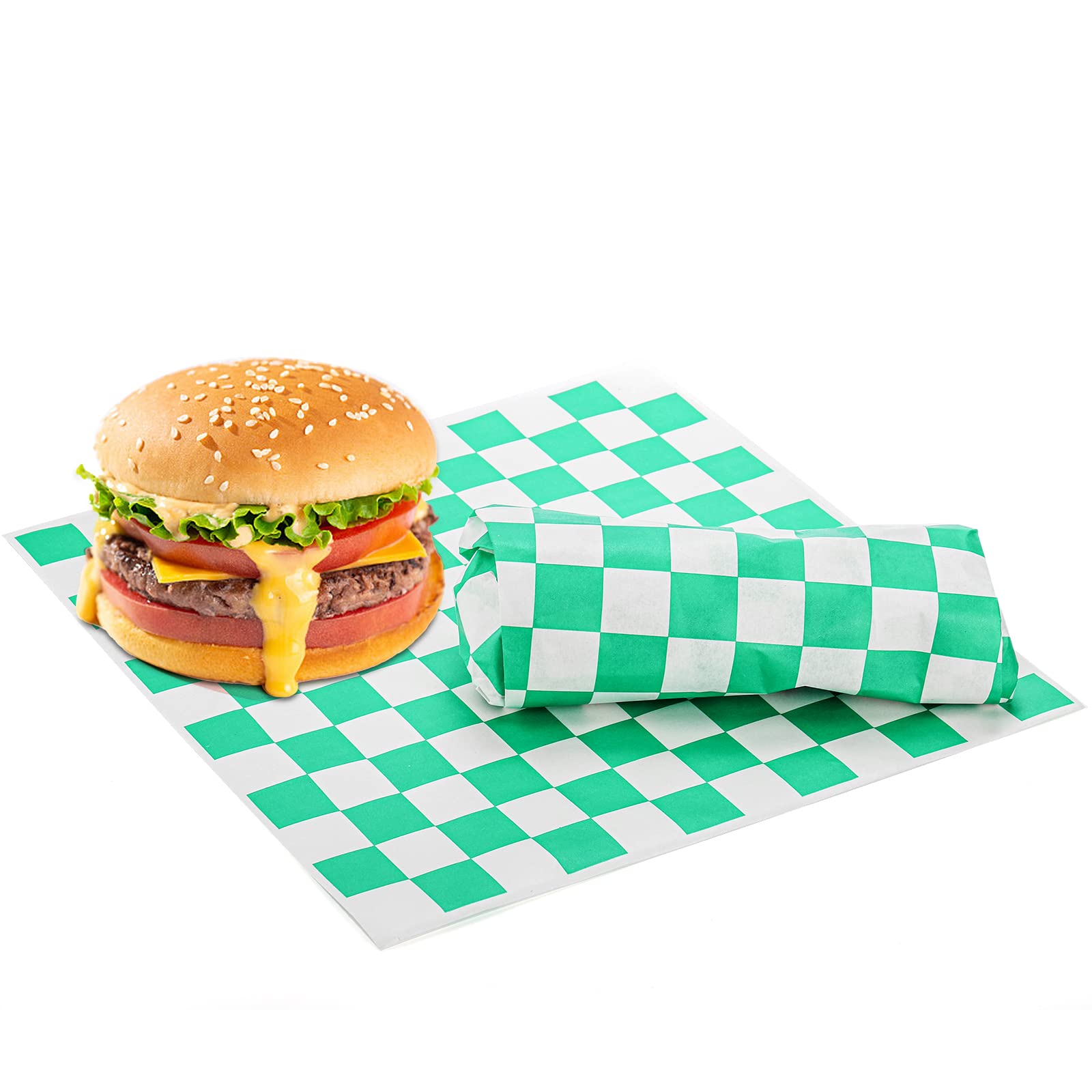 Fasmov 1000 Sheets 12 X 12 Inches Sandwich Paper Deli Basket Liner Wrap Food Basket Liners Wrapping Checkered Sheets, Green & Wh