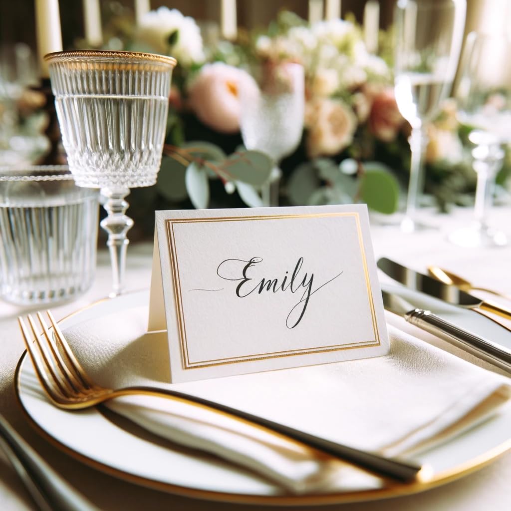 THE TWIDDLERS 200 Name Place Cards for Wedding Table Setting 3.5'' x 2'' Inch  White Blank Tent Name Cards with Gold Foil Border for Banquet  Reserved Seating  Dinner Parties