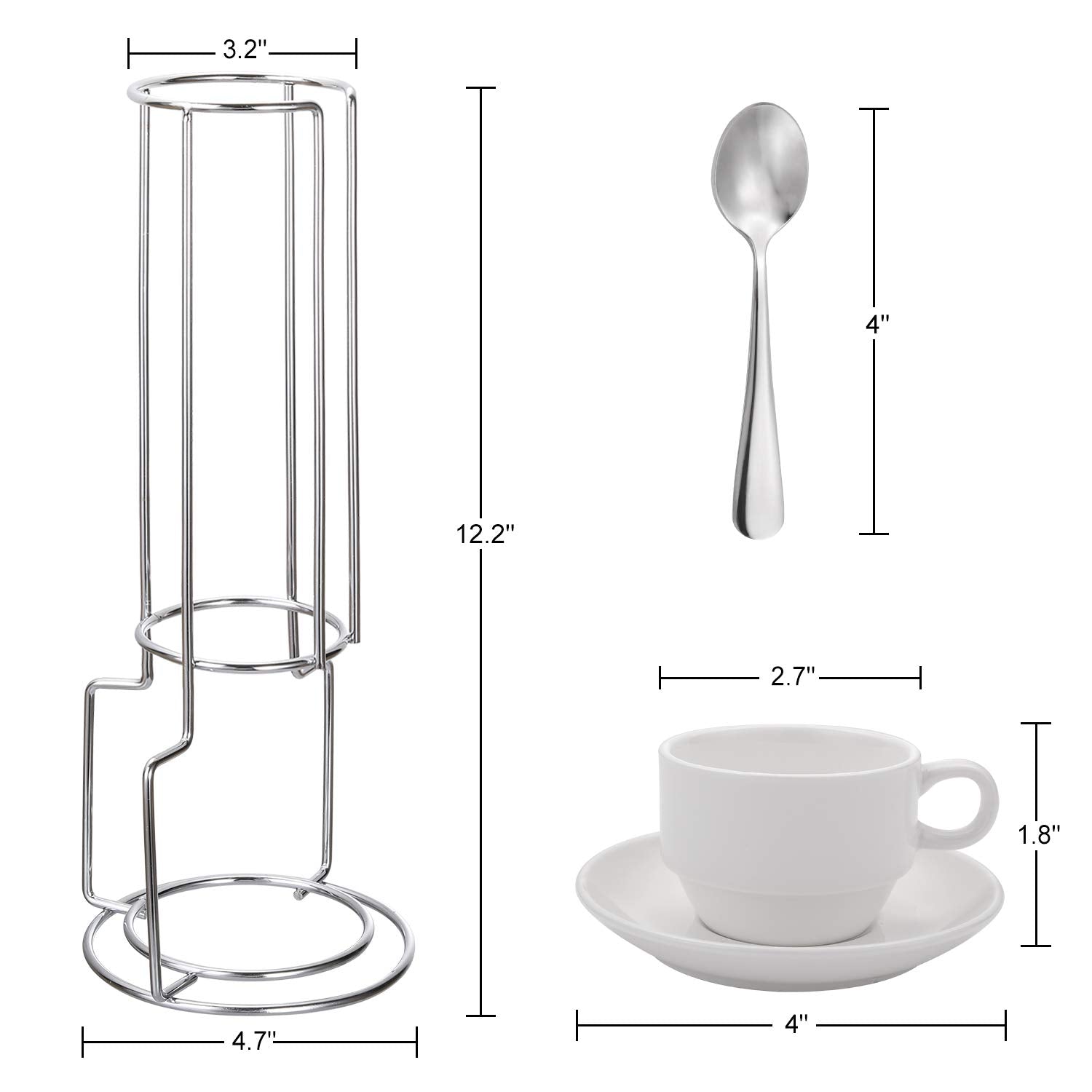 Aozita Espresso Cups And Saucers With Spoons, Stand Rack, 19-Piece Porcelain Stackable Mugs, 2.5-Ounce Demitasse Cups For Latte,