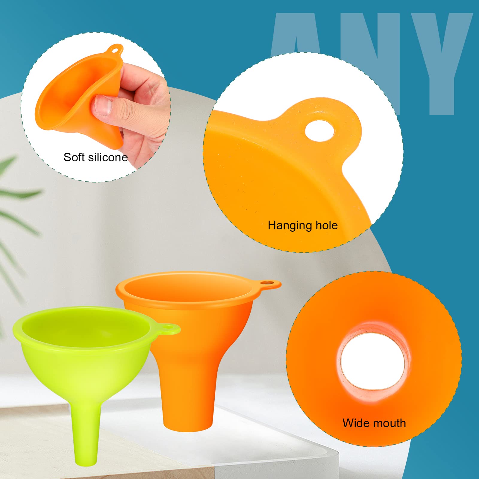 4 Pcs Kitchen Funnel Set Canning Funnel Silicone Funnel Food Funnel, Small And Large, Wide Mouth Funnel For Jars Jam Spice Filli