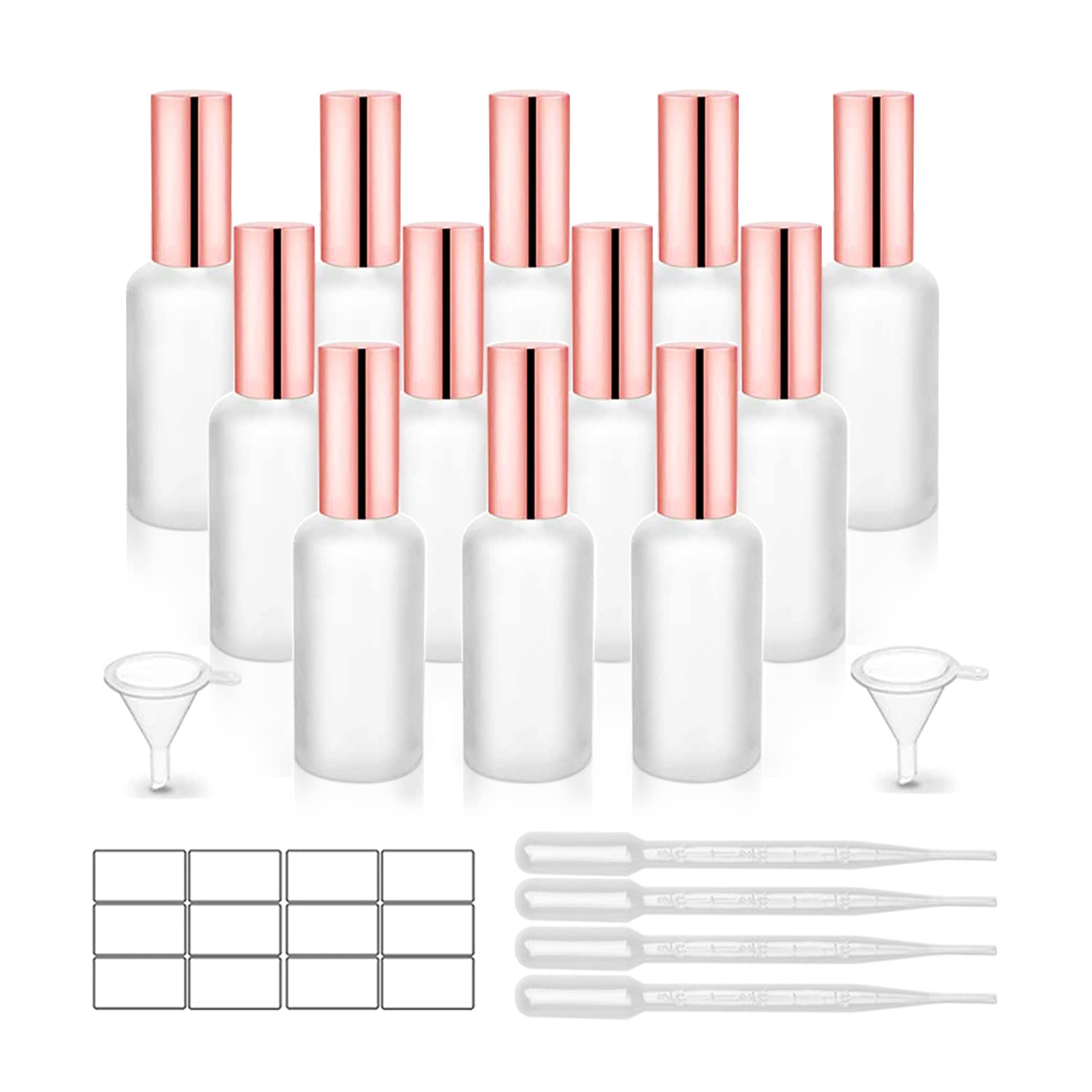 12 Pack,2 Oz Frosted Fine Mist Atomizer,Empty Glass Spray Bottles With Rose-Golden Pump Cap,Protable Travel Liquid Holder Contai