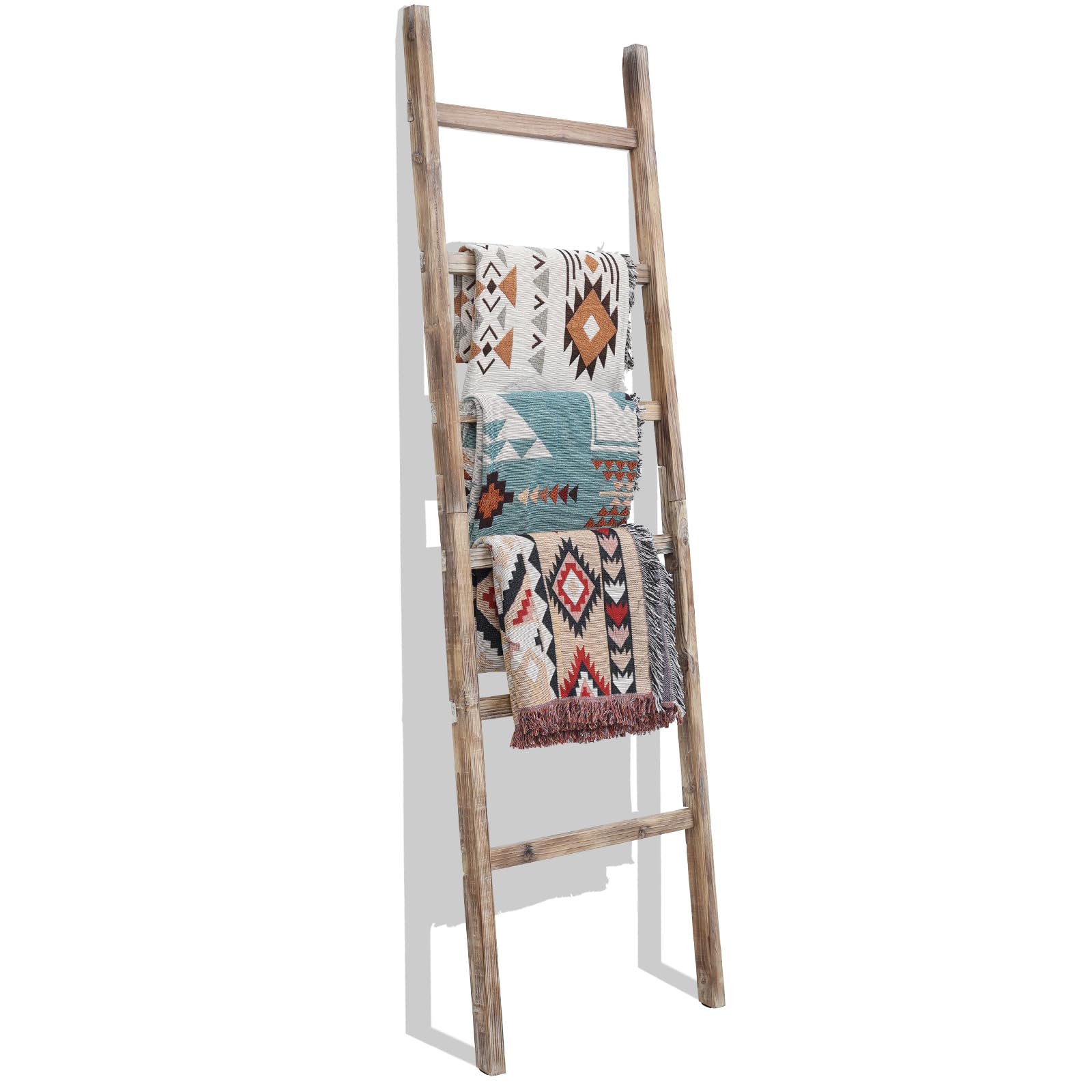 Fuin 6.4Ft Extra Wide Wooden Blanket Ladder Living Room Decorative Wal Leaning Farmhouse Quilt Display Holder Rustic Wood Towel