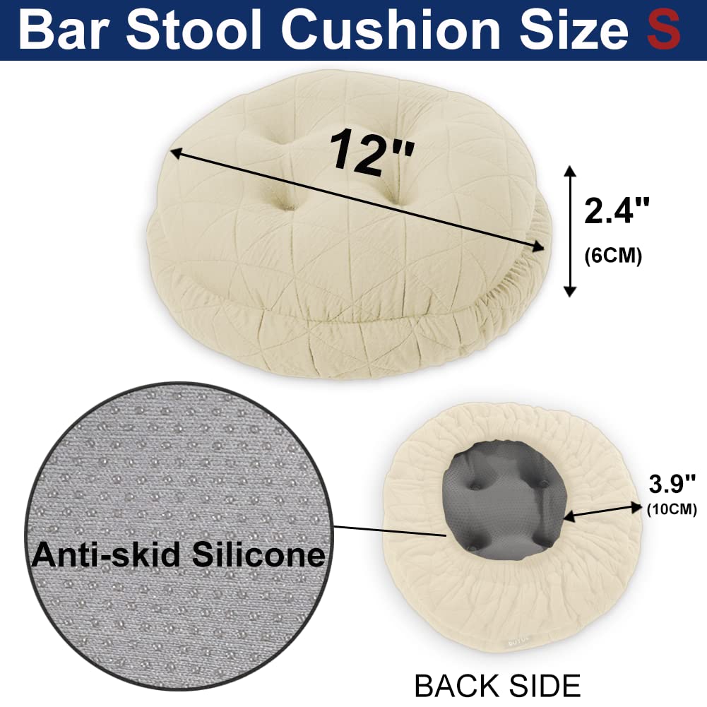 Buyue Seat Cushion For Round Bar Stool, Dia.12 Luxury Fashion Jacquard With Anti-Skid Silicone Bar Stool Cushion Padded (Beige,