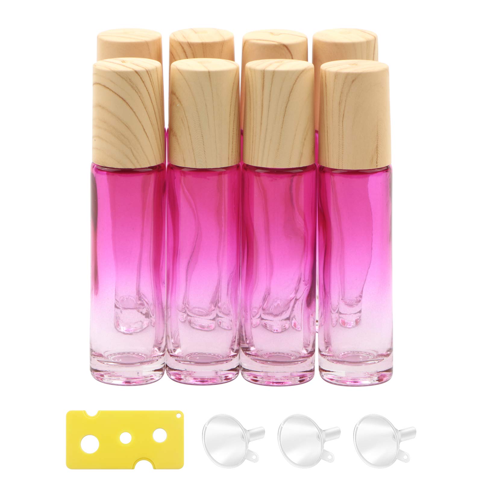 Newzoll 8Pcs Glass Roller Bottles Essential Oils Perfume Roll On Bottles 10Ml (1/3Oz) Rose Red Gradient Rolling Bottles Vials Co