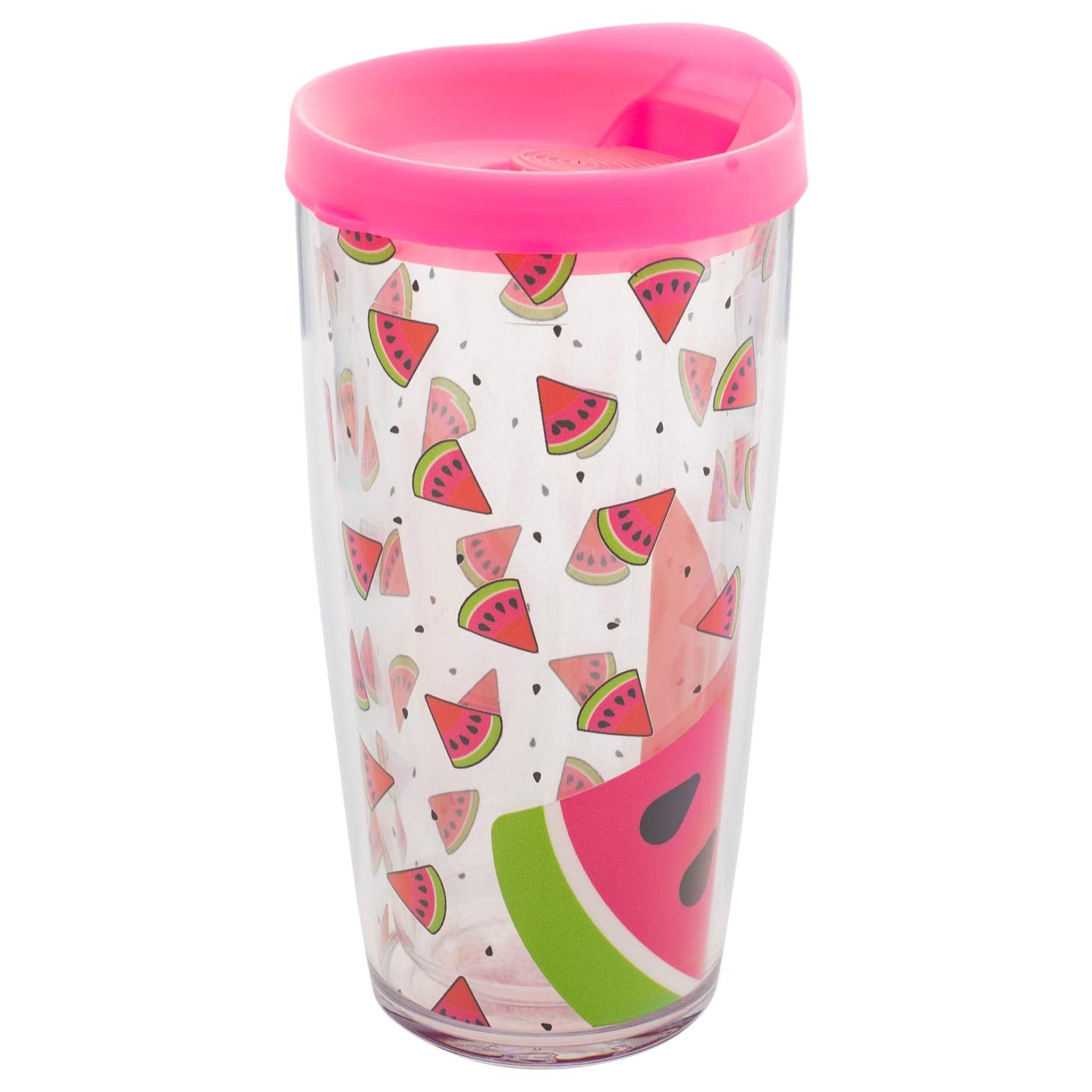 Freeheart Watermelon Burst 16 Oz Travel Tumbler With Neon Pink Lid | Watermelon Fruit Drinking Cup|Double Wall Tumblers | Bpa Fr