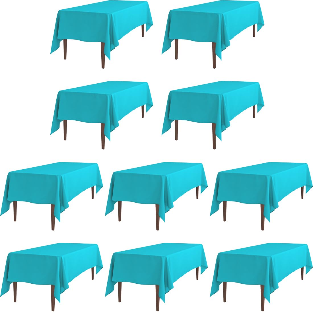 Ltc Linens 10 Pack Turquoise Rectangular Tablecloths 60 X 102 Inch For 6 Feet Rectangle Banquet Tables With Half-Drop - Stain An