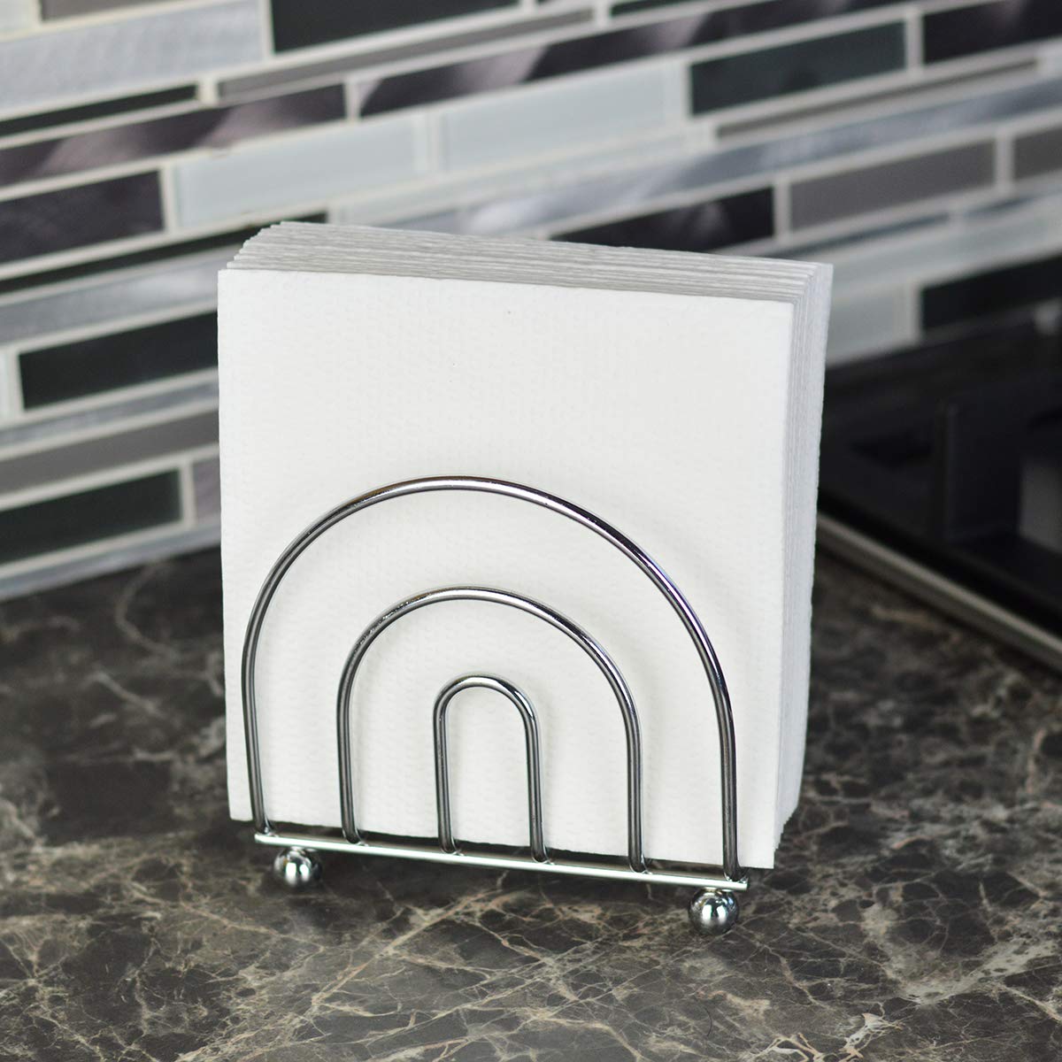 Paper Napkin Holder Tissue Dispenser For Kitchen Countertops, Dining Table, Picnic Table, Indoor & Outdoor Use, Chrome Finish (C