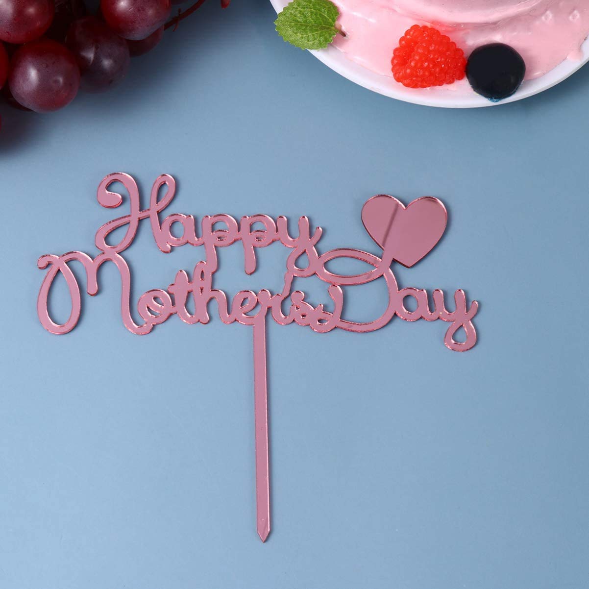 10Pcs Happy Mothers Day Cake Toppers Acrylic Cake Picks For Mothers Day Birthday Cake Decoration - Rose Gold