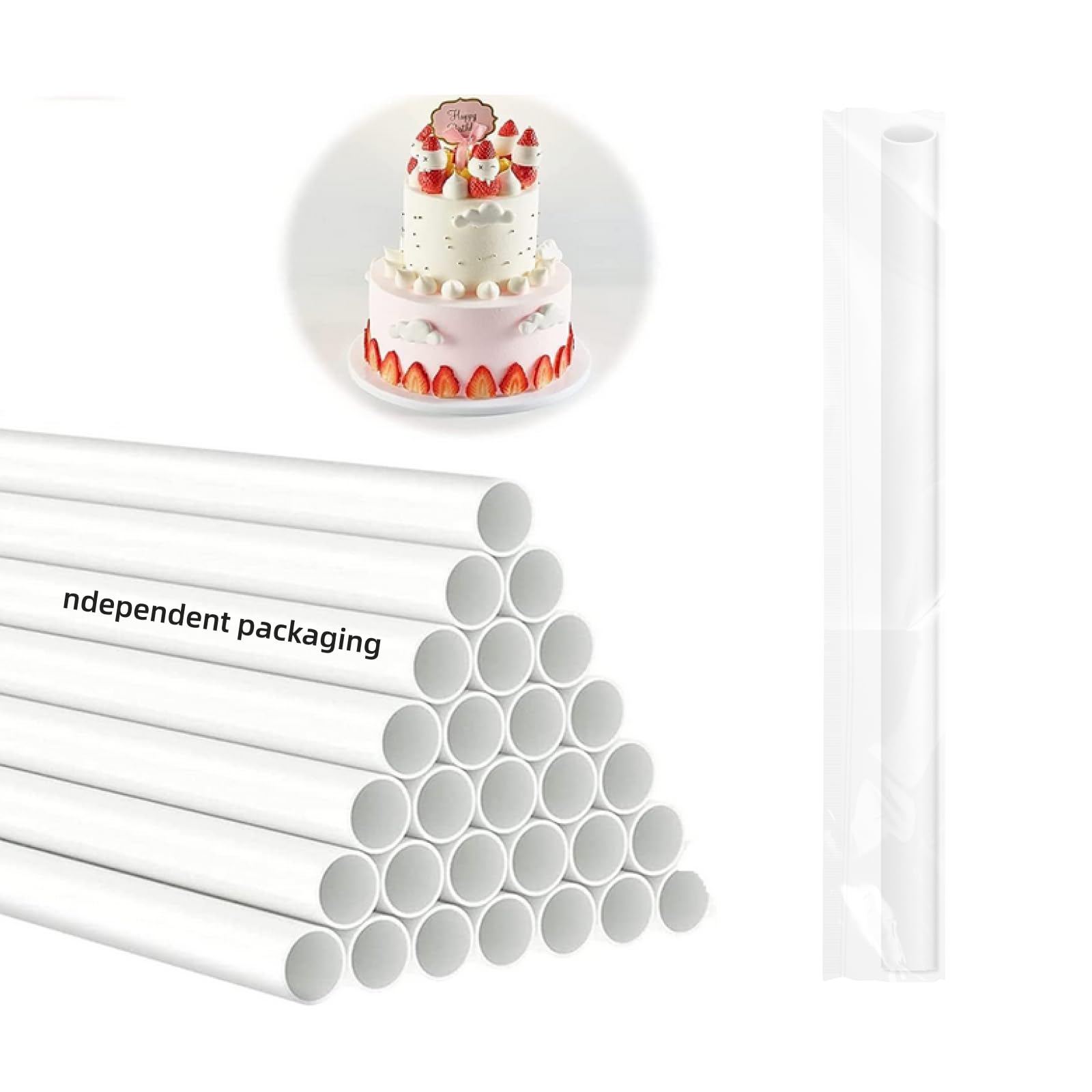 Datpuik 15Pcs 6 Inch White Plastic Cake Dowel Rods For Tiered Cake Construction And Stacking Supporting Cake Round Dowels Straws