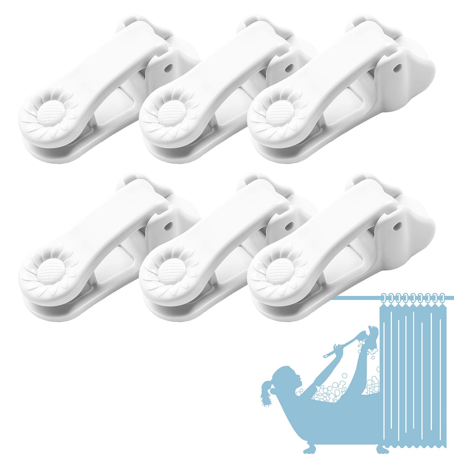 Kingwee Sunflower Shower Curtain Clips, Shower Splash Guard Holders, Bathtub Curtain Liner Clips For Windproof & Splash Water (W