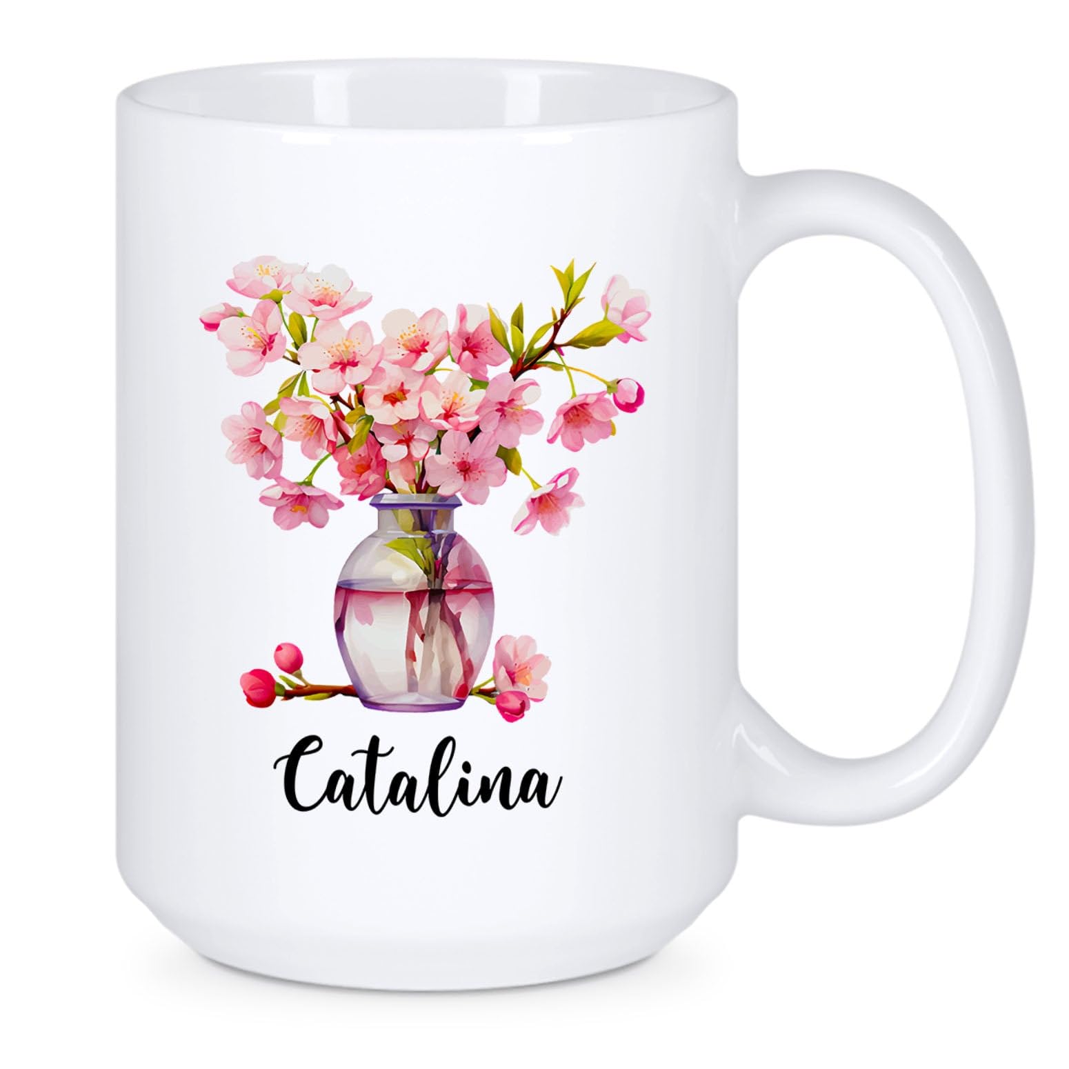 Cherry Blossom Gifts, Customized Cherry Blossom Coffee Cup with Name, Personalized Sakura Ceramic Mug for Women, Custom Cherry B