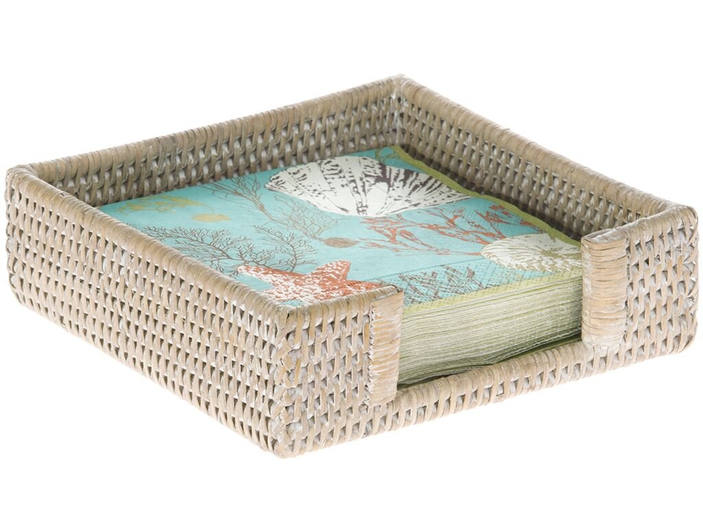 Kouboo La Jolla Rattan Luncheon Paper Napkin Holder, White Wash