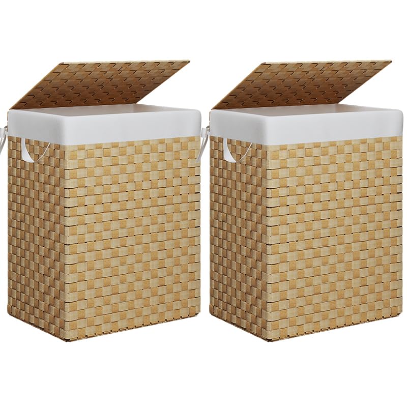 Foldable Laundry Hamper Basket With Lid By Fiona'S Magic, Handwoven 96L Large Clothes Hamper With Removable Liner Bags, Collapsi