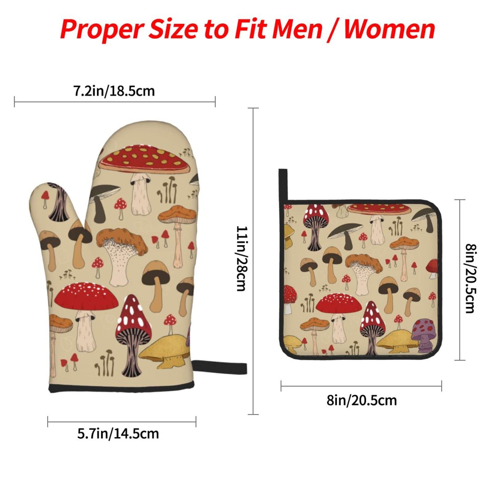 Various Mushroom Art Oven Mitts And Pot Holders Sets Of 4 High Heat Resistant Oven Mitts With Oven Gloves And Hot Pads Polyester
