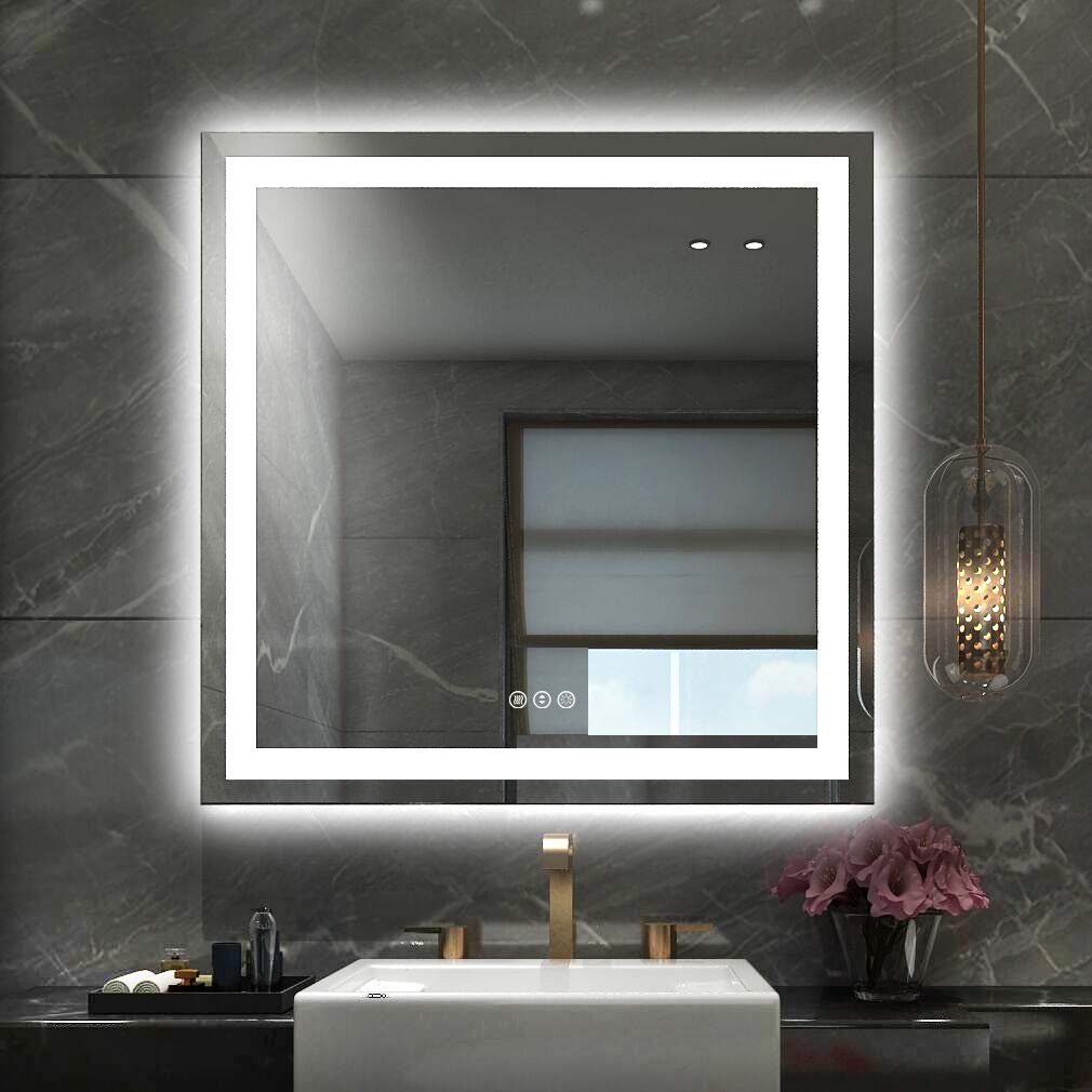 Amorho Led Bathroom Mirror 36''X 36'' With Front And Backlight, Stepless Dimmable Wall Mirrors With Anti-Fog, Shatter-Proof, Mem