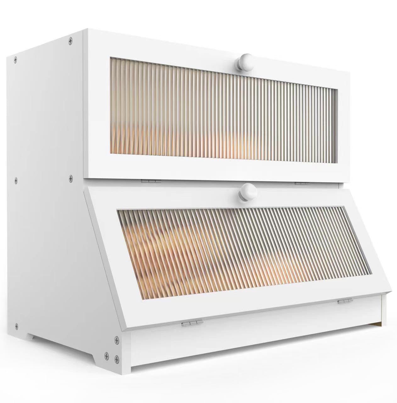 Lohasok Double Layer Bamboo Bread Box For Kitchen Counter-Large Capacity Bread Storage Container Farmhouse Bread Box With Window