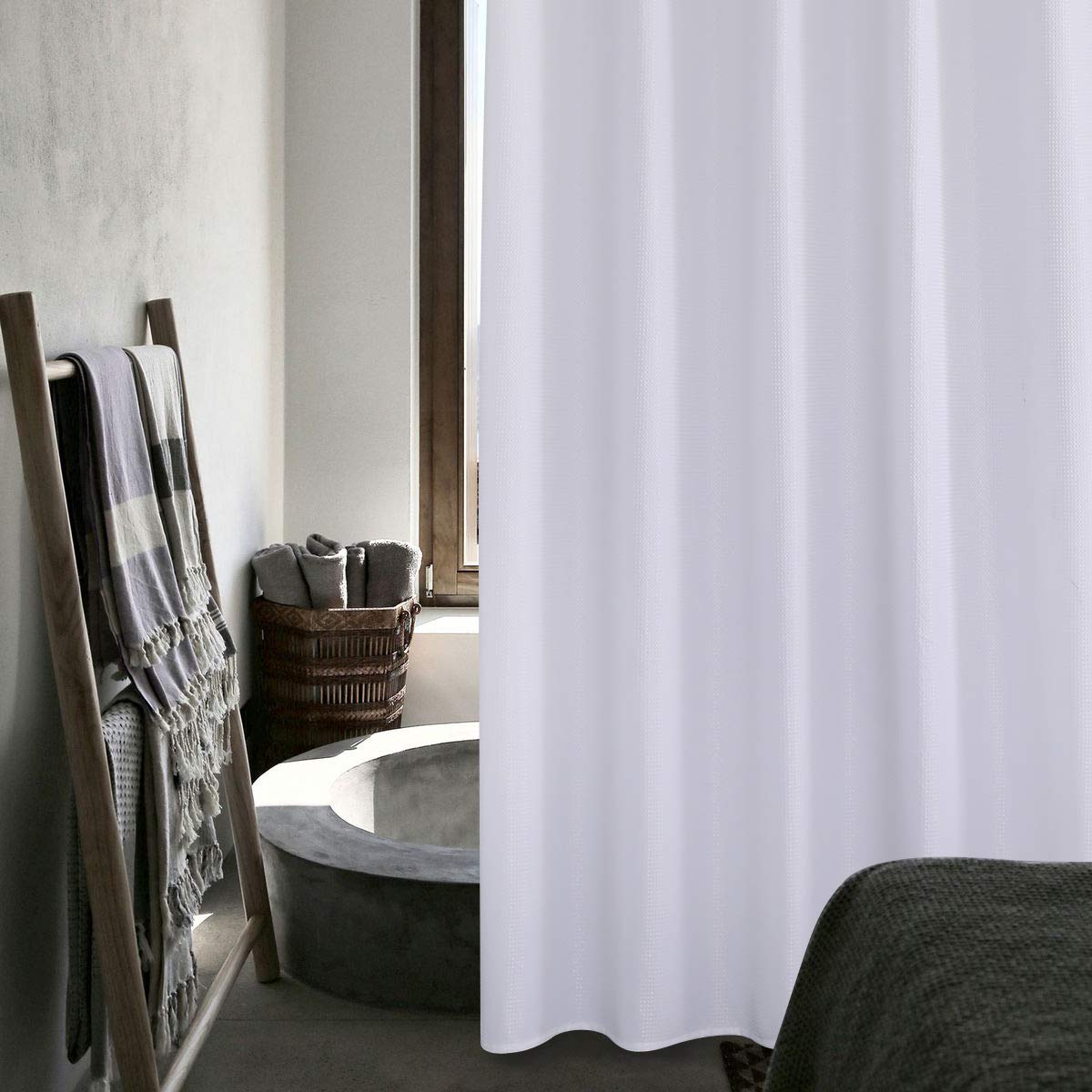 Spxtex Waffle White Shower Curtains 96 Inches Long Waterproof Fabric Farmhouse Modern Rectangle Textured Shower Curtains With Ho