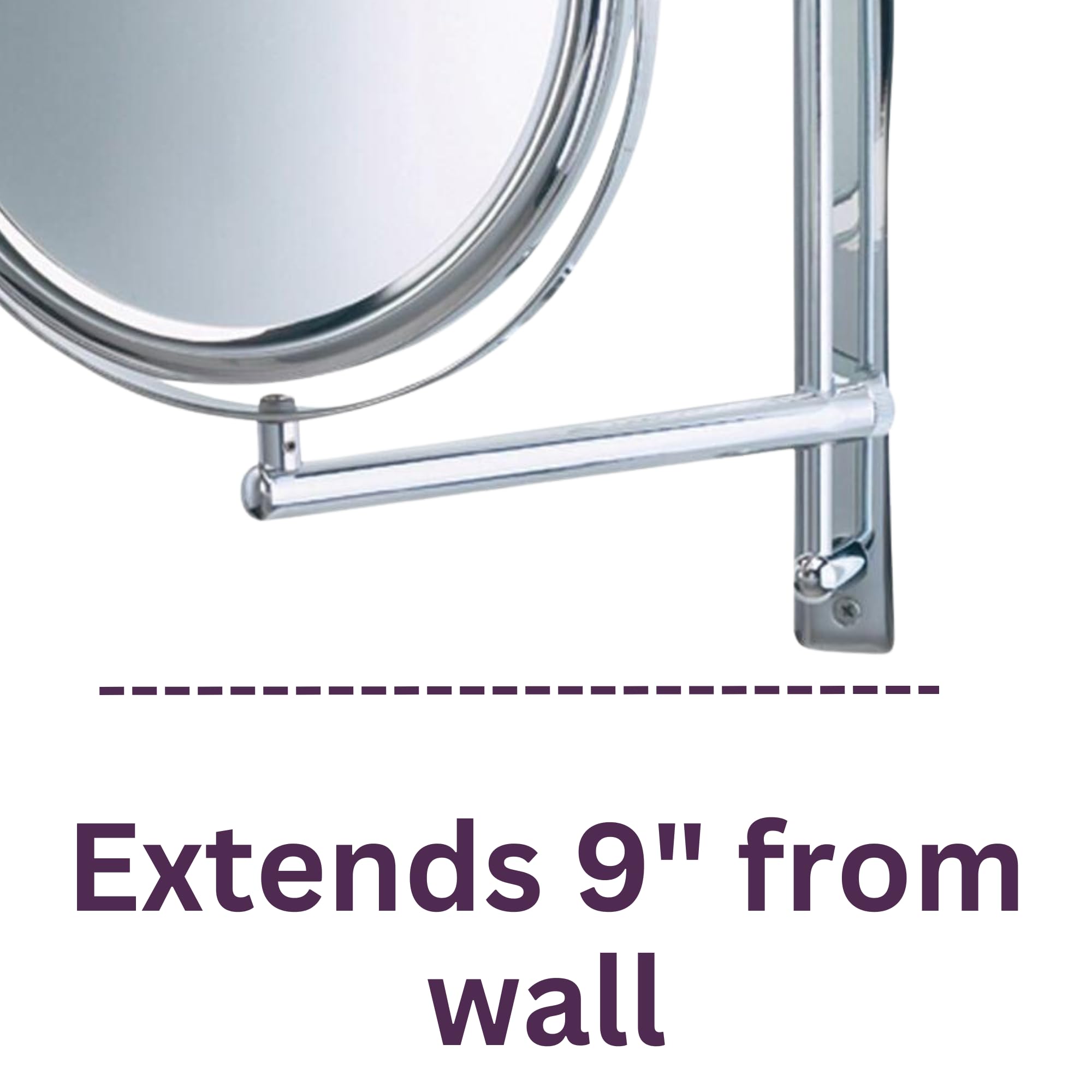 Jerdon Two-Sided Wall-Mounted Makeup Mirror - Makeup Mirror With 3X Magnification & Wall-Mount Arm - 9 Inch Diameter Mirror With