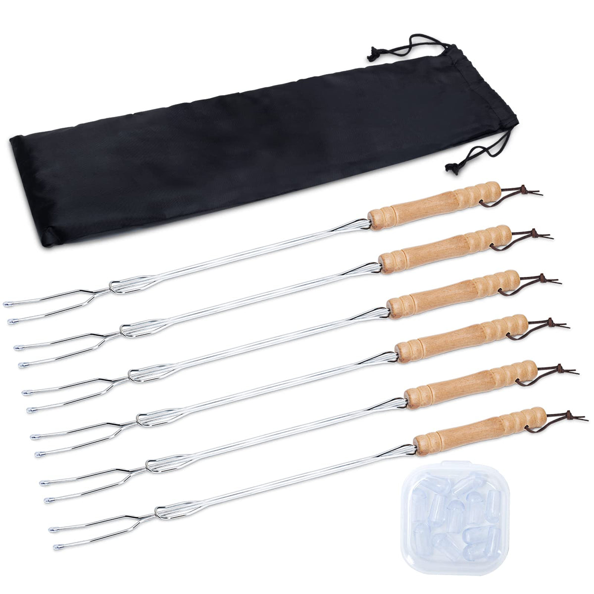 Hengi 6 Pack Marshmallow Roasting Sticks, 30'' Extendable Long Smores Sticks, Hot Dog Sticks For Campfire, Telescoping Heavy Dut
