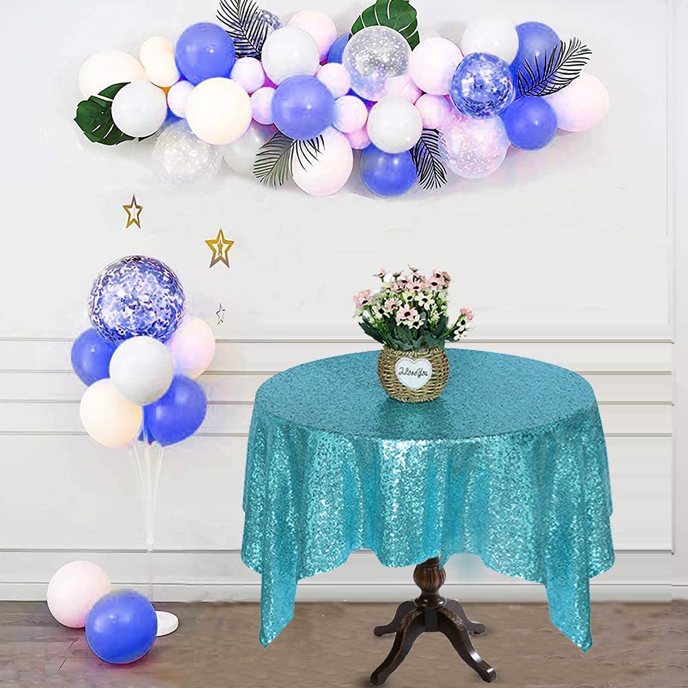 Jyflzq Turquoise Sequin Tablecloth 50 X 50 Square Sparkly Drape Table Cloths Table Cover Overlay For Wedding Birthday Party Baby